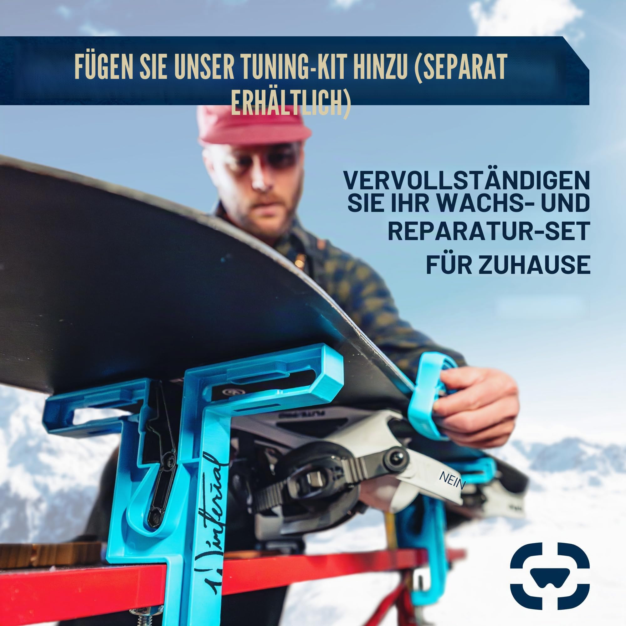 Winterial Ski und Snowboard Schraubstock, Set mit 2 Spannzangen zum Wachsen, Reparieren & Tuning, Horizontale & Vertikale Ausrichtung mit Gummibremshaltern und sicherem Board-Griff