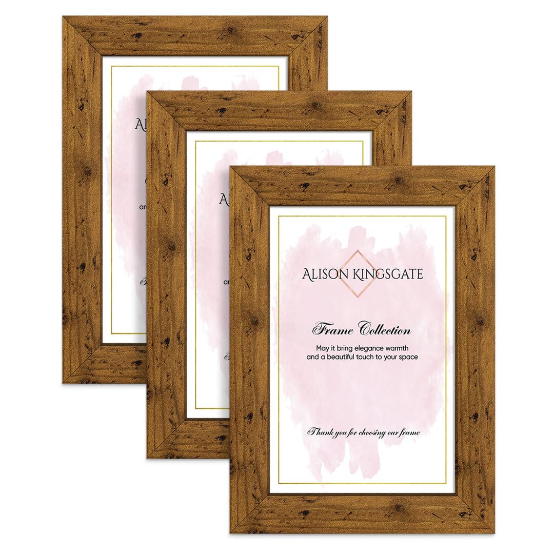 Alison Kingsgate A5 Rustic Oak Modern Photo Frames Pack of 3 - Engineered Wood Picture Frame with Perspex Front - Ideal for Certificates - Wall Mount or Tabletop - Multiple Sizes & Colors — image 1