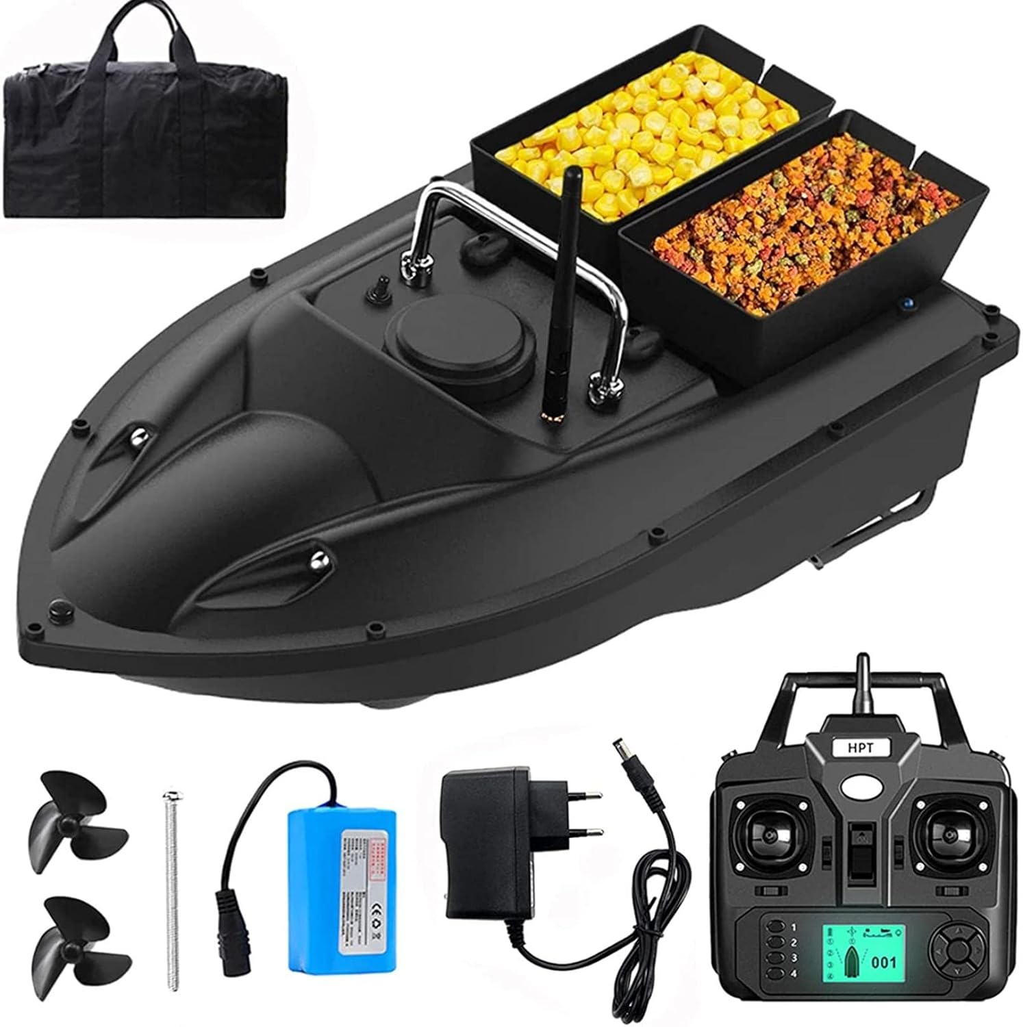 KFJZGZZ Barco Cebador Pesca con Control Remoto GPS, Barco de Cebo de Pesca Inteligentes,Barco Cebador Carpfishing Impermeable con 2 Contenedores de Cebo y Batería de 12000mAh, Utilice 5-6 Horas (home)