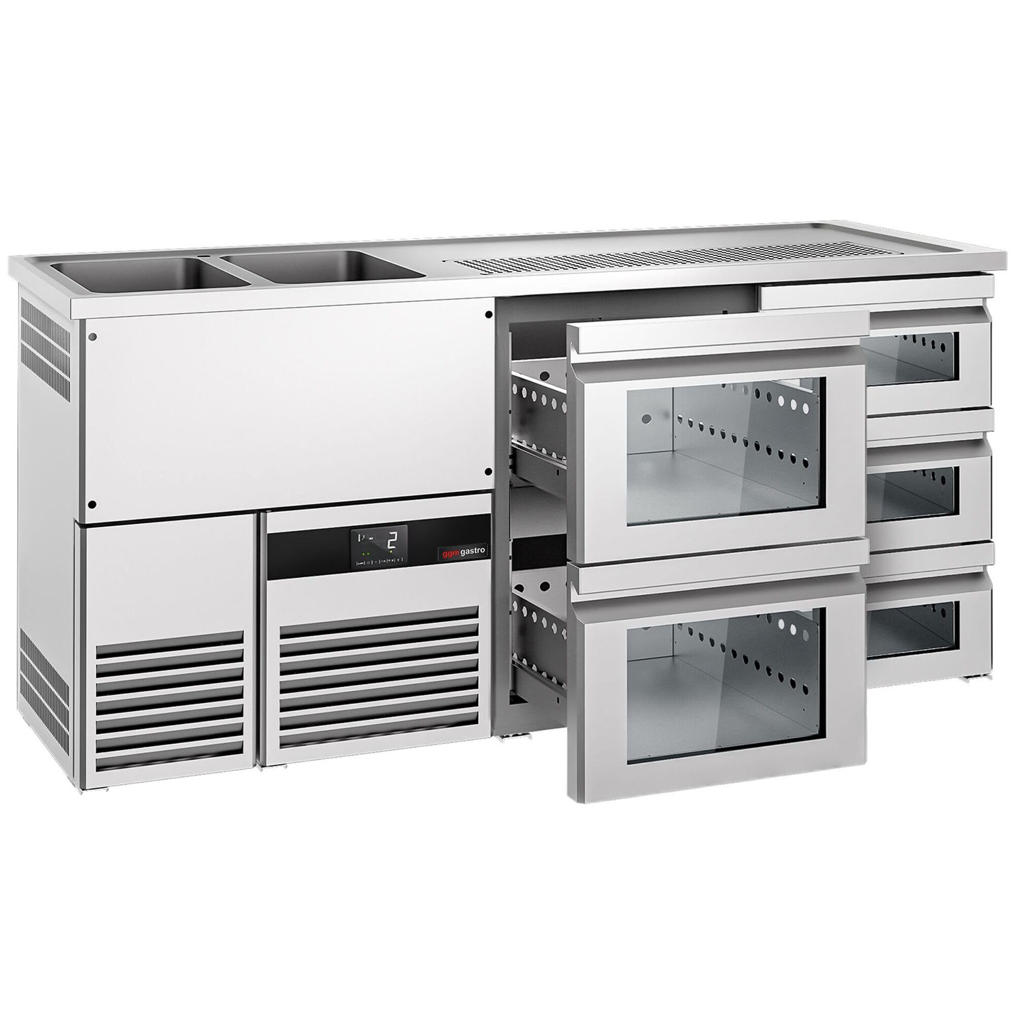 GGM Gastro | BLF207D#SG13#SG12 | Biertheke PREMIUM - 1950x700mm - 5 Glasschubladen