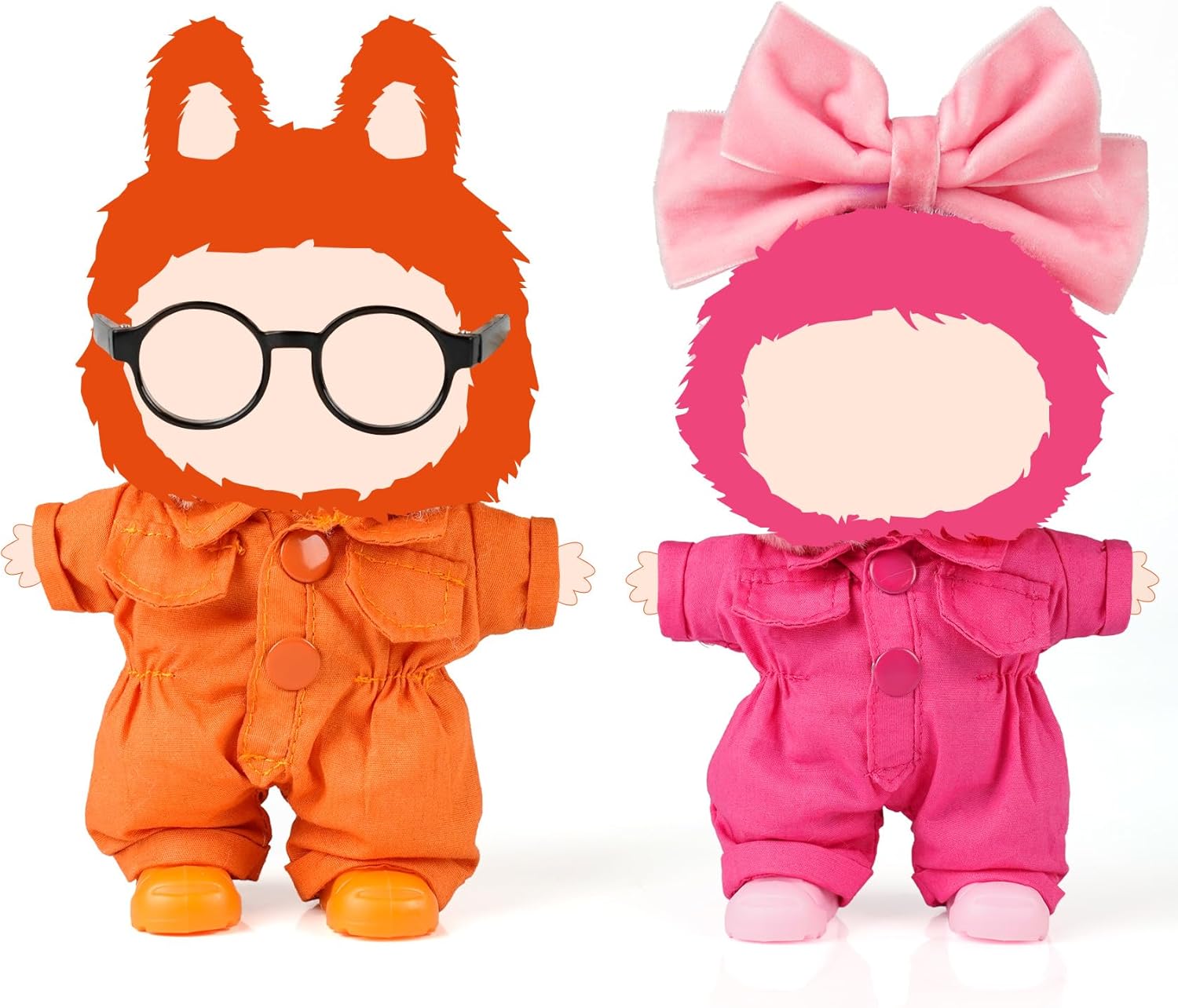 2 Set 17cm Doll Clothes Accessories,Doll Outfits for 17CM/6.7inch- Pink Butterfly hairbow+Glasses+Pink & Orange Overalls+Shoes