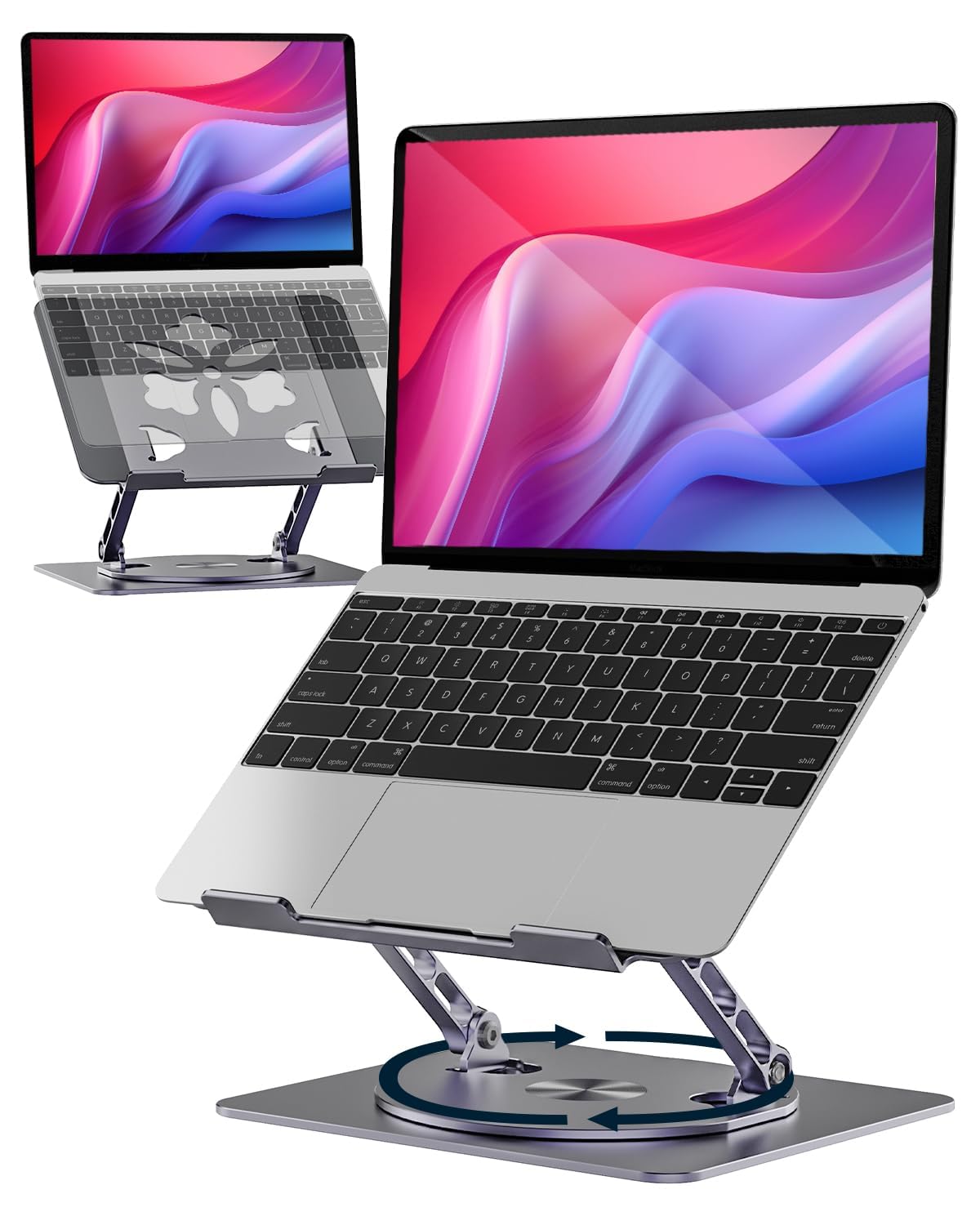 Aoviho 360° Rotating Laptop Stand for Desk | Adjustable, Foldable, Portable Aluminum Ergonomic Riser | Compatible with MacBook, Dell, HP & All Laptops