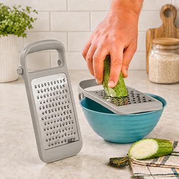 Katlanabilir Rende, Çift Taraflı İnce ve Kalın Rendeleme, Katlanır Ayarlanabilir Doğrayıcı, Paslanmaz Çelik Bıçaklı, ABS Plastik Gövde, Bulaşık Makinesinde Yıkanabilir, BPA İçermez (Gri)