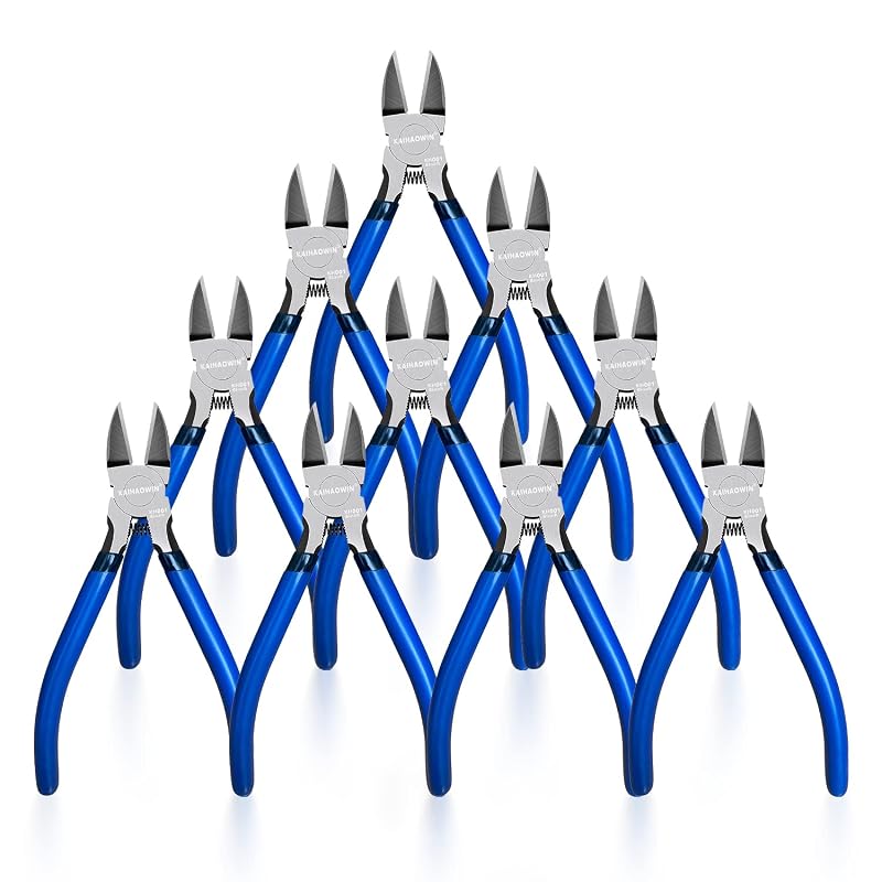 Kit com 10 Alicates de Corte Diagonal KAIHAOWIN de 15,2 cm em Aço-Carbono, Cabo Plástico Azul e Preto KH020