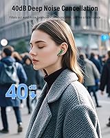 Vista 3 de Auriculares inalámbricos Bluetooth con micrófono con cancelación de ruido, auriculares Bluetooth IP7 impermeables en los oídos, color verde