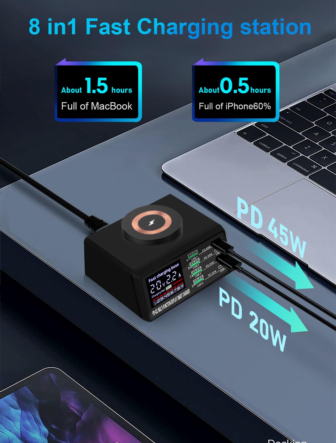 110W USB Charging Station, 8-Port Multi USB Charging Station, Fast Charger Compatible with iPhone, Samsung, Galaxy, ipad, Drone, Android, Speakers, Suitable for Home,Office,Travel Etc