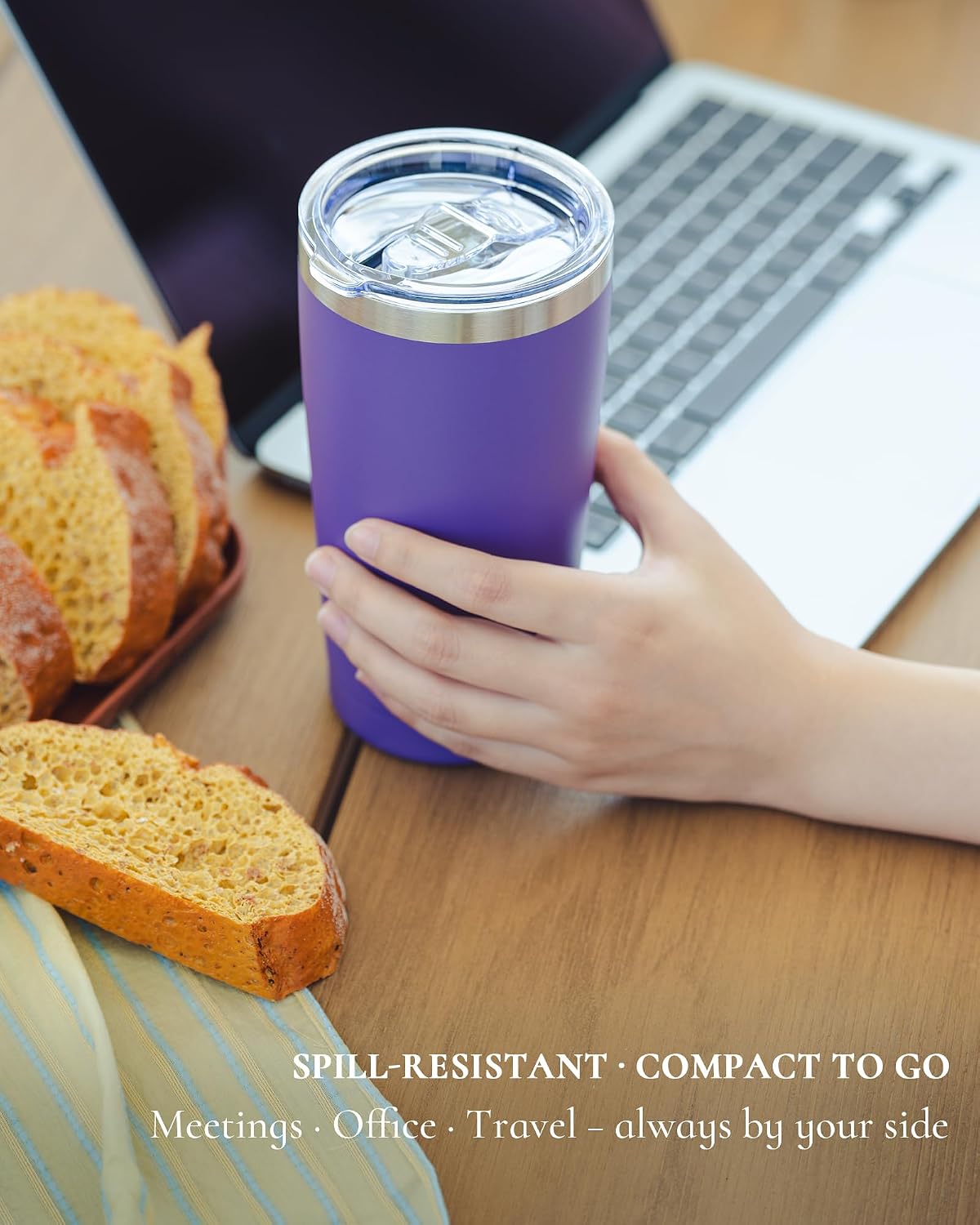 20oz Travel Coffee Tumbler, Insulated Travel Mug, Purple image 3
