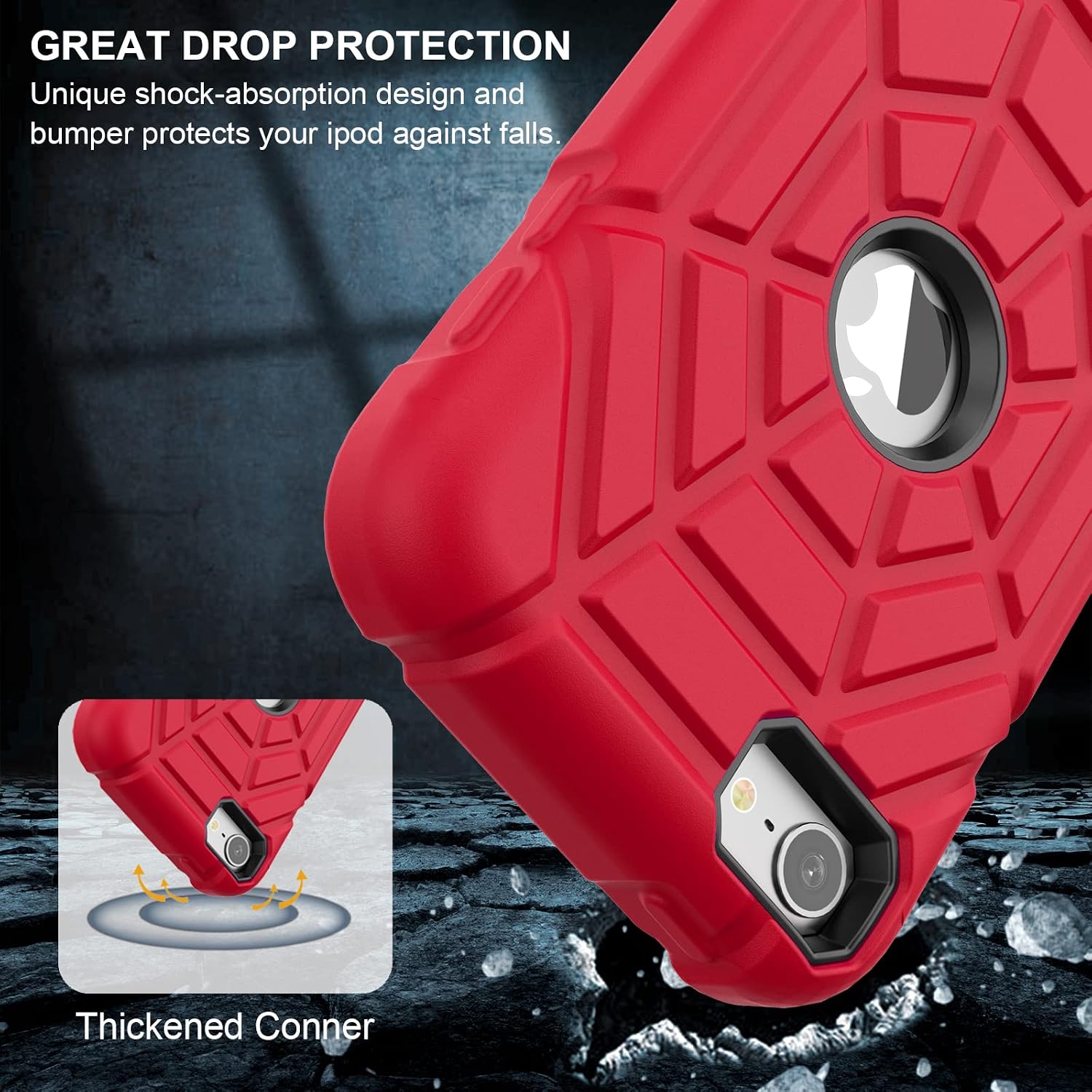 Grifobes 3-in-1 Heavy Duty Shockproof Rugged Protective Cover for iPod Touch 7/6/5 Case for Kids Children (Red+Black)