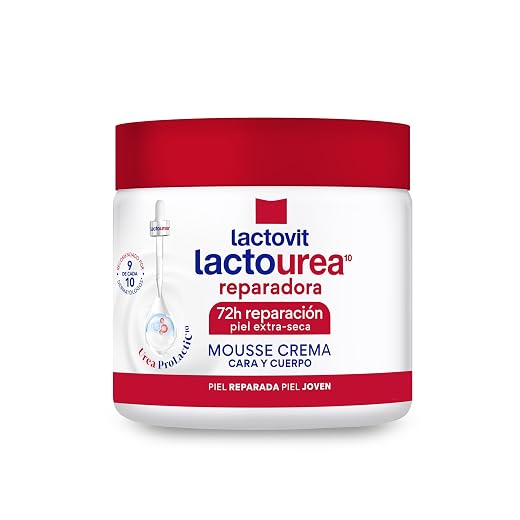 Lactovit - Mousse Crème Hidratante Lactourea para Cuerpo y Cara de 24 Horas Duración, para Pieles Secas y Muy Secas - 400 ml