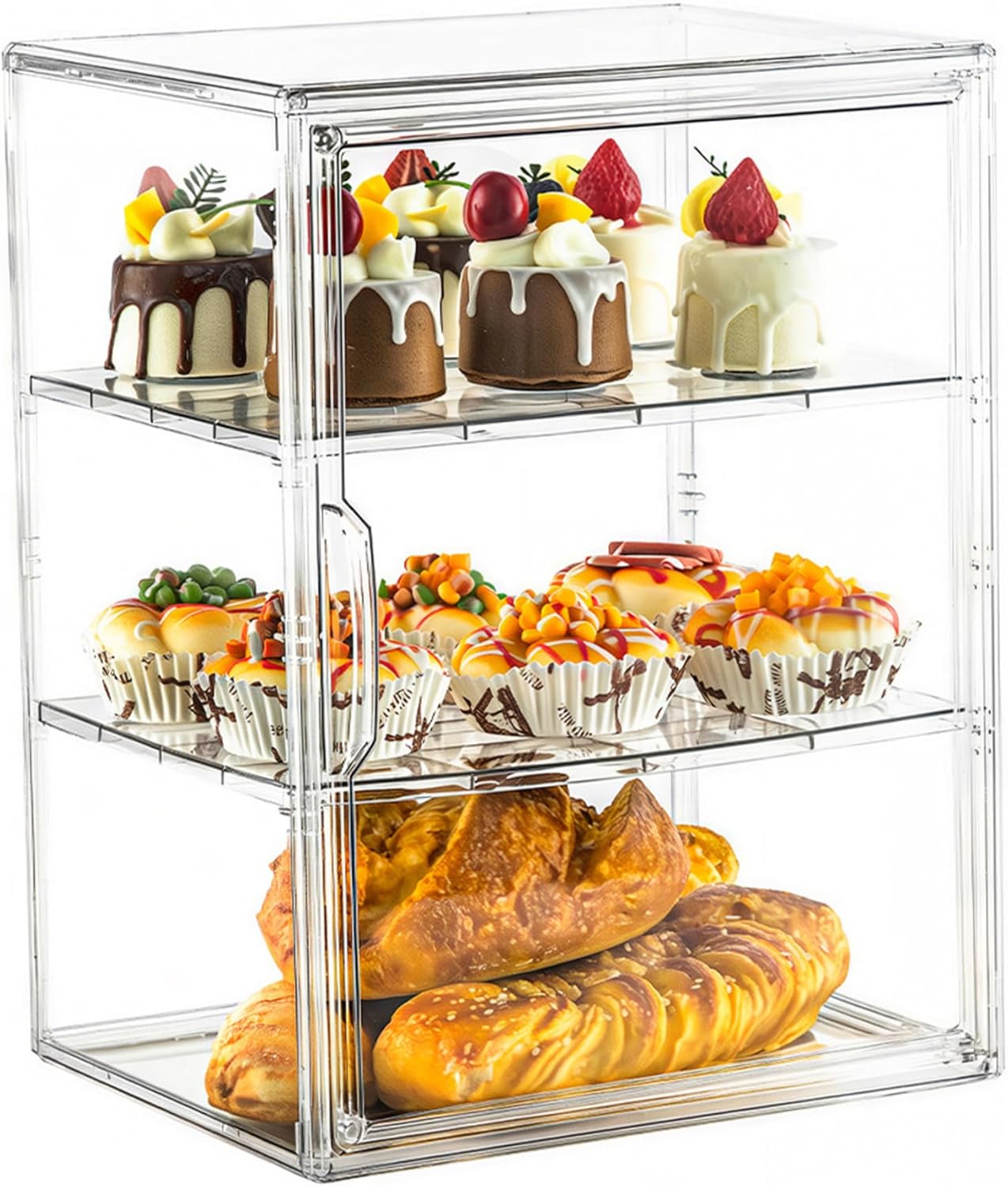 Pastry Display Case, Clear Bread Box, Bakery Display Case for Kitchen Countertop 16x12x10in Cookie Stand with 2 Removable Dividers for Kitchen Bakeries.