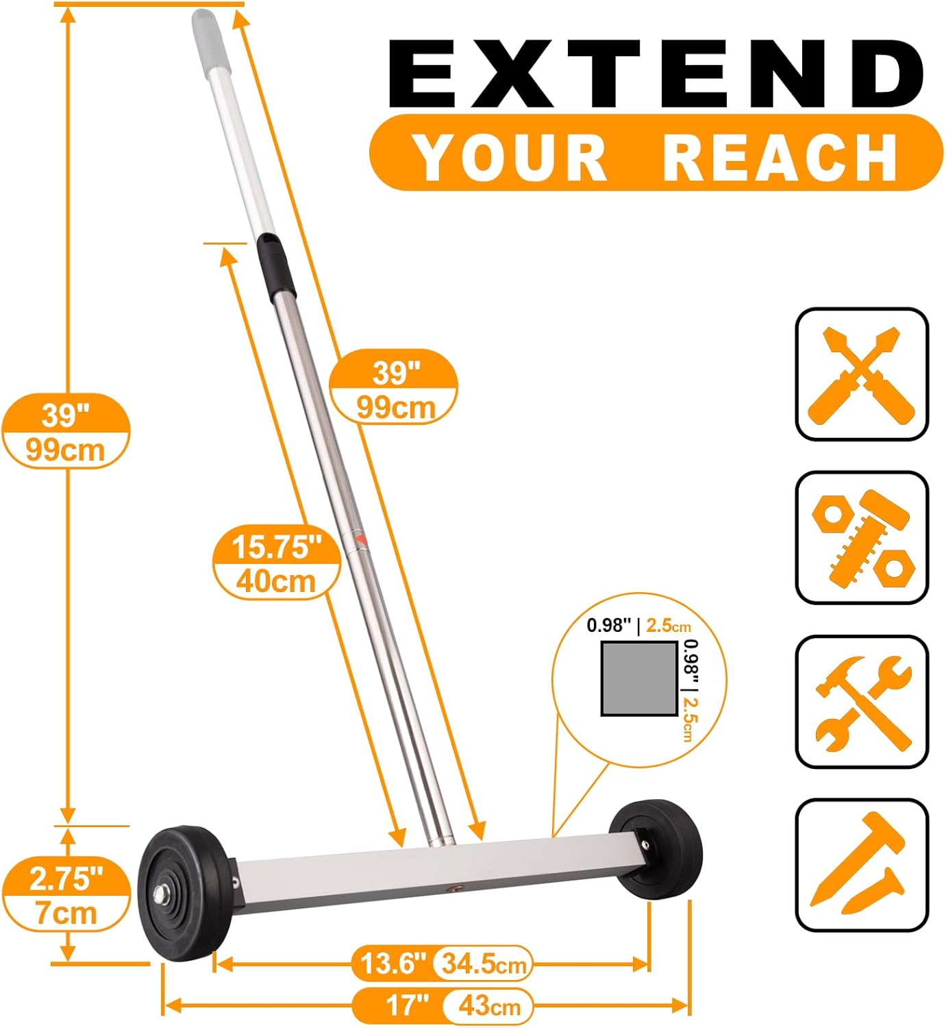 Toolwiz Magnetic Pick Up Sweeper 17-inch+36 inch