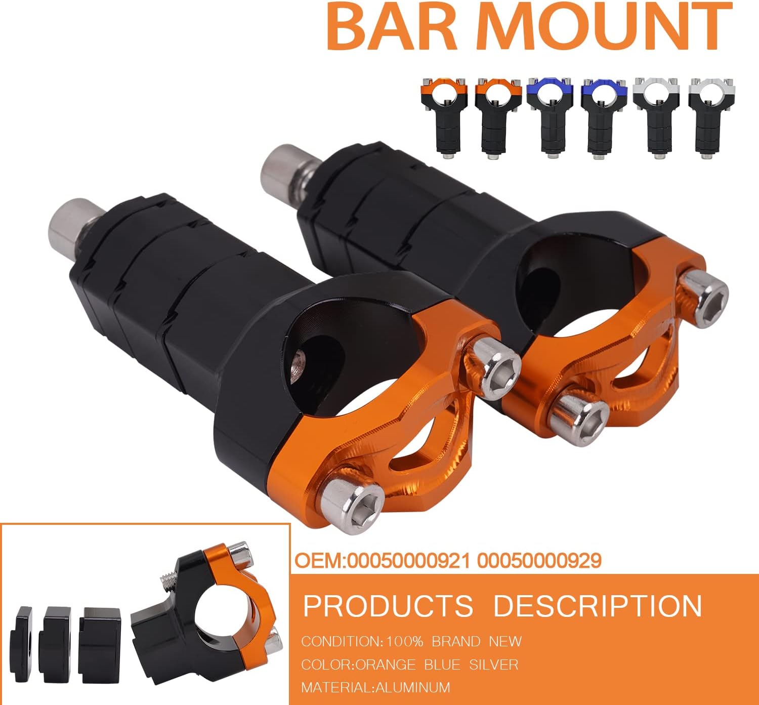JFG RACING Dirt Bike Handlebar Riser,Dirt Bike Adjustable Handlebar Risers Bar Mounts Clamps CNC for 125 SX/150 SX/250 SX/250 SX-F/250 XC/300 XC/450 SX-F/350 SX-F/350 XC-F/200 EXC (Black+Orange)