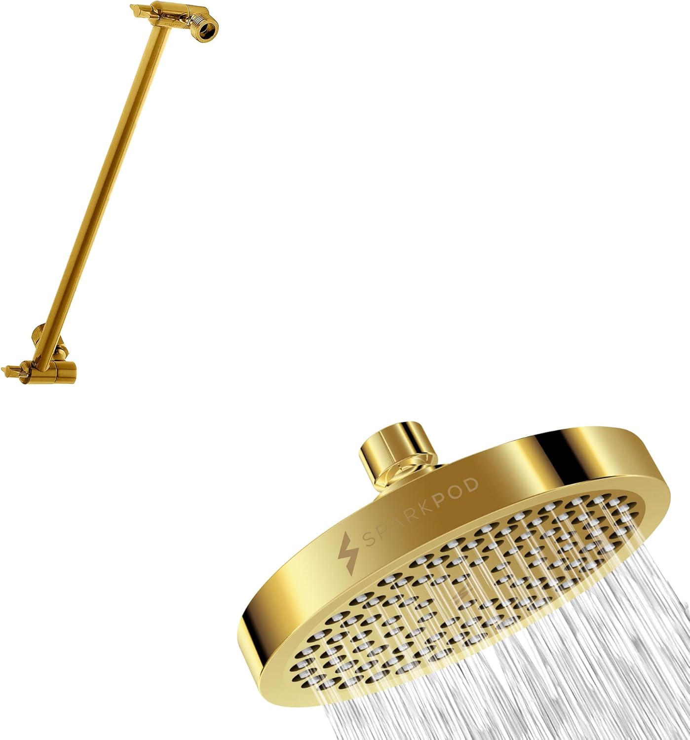 SparkPod Shower Head + 16" Solid Brass Shower Arm Extension High