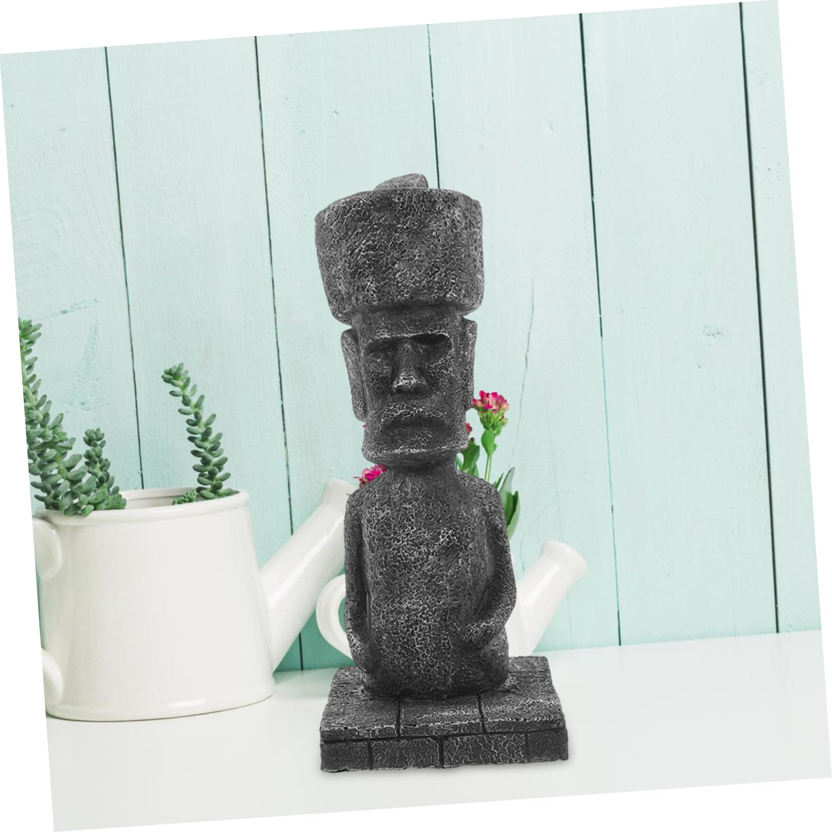 ULTECHNOVO Decorazione per Acquario in Resina, Statua Moai Stile Antico, Effetto Roccia Realistico, Facile da Disporre, per Acquario e Ufficio
