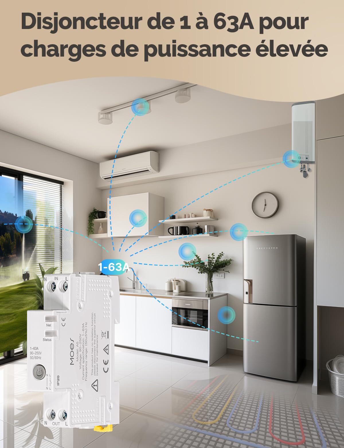 MOES Disjoncteur WIFI 1P+N Interrupteur Connecté | Fonction de mesure intelligente, contrôle DIY, commande vocale, minuterie, compatible Alexa/Google/Tuya