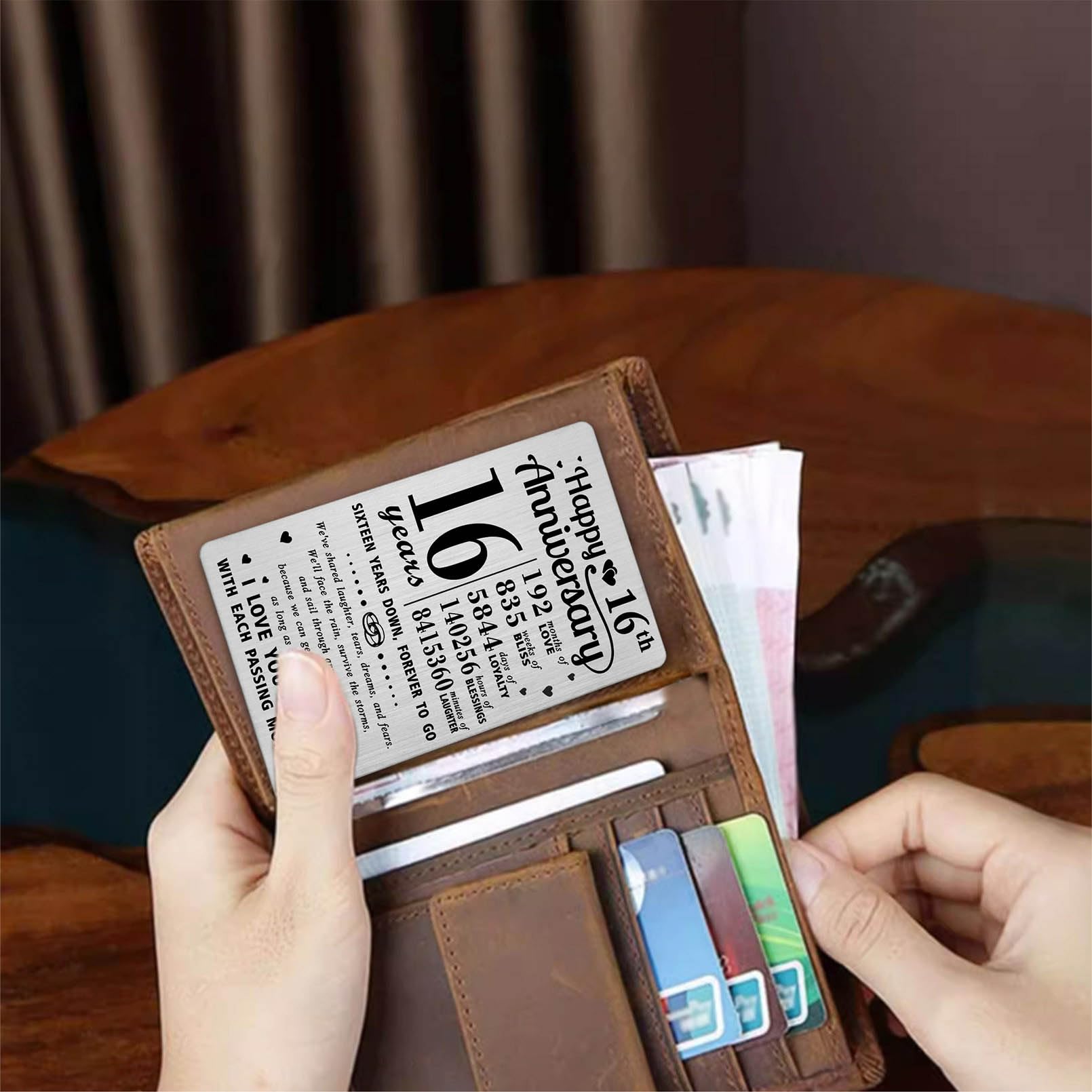 Richesele 16th Anniversary Card, Happy 16 Year Wedding Anniversary Wallet Card - Image 3