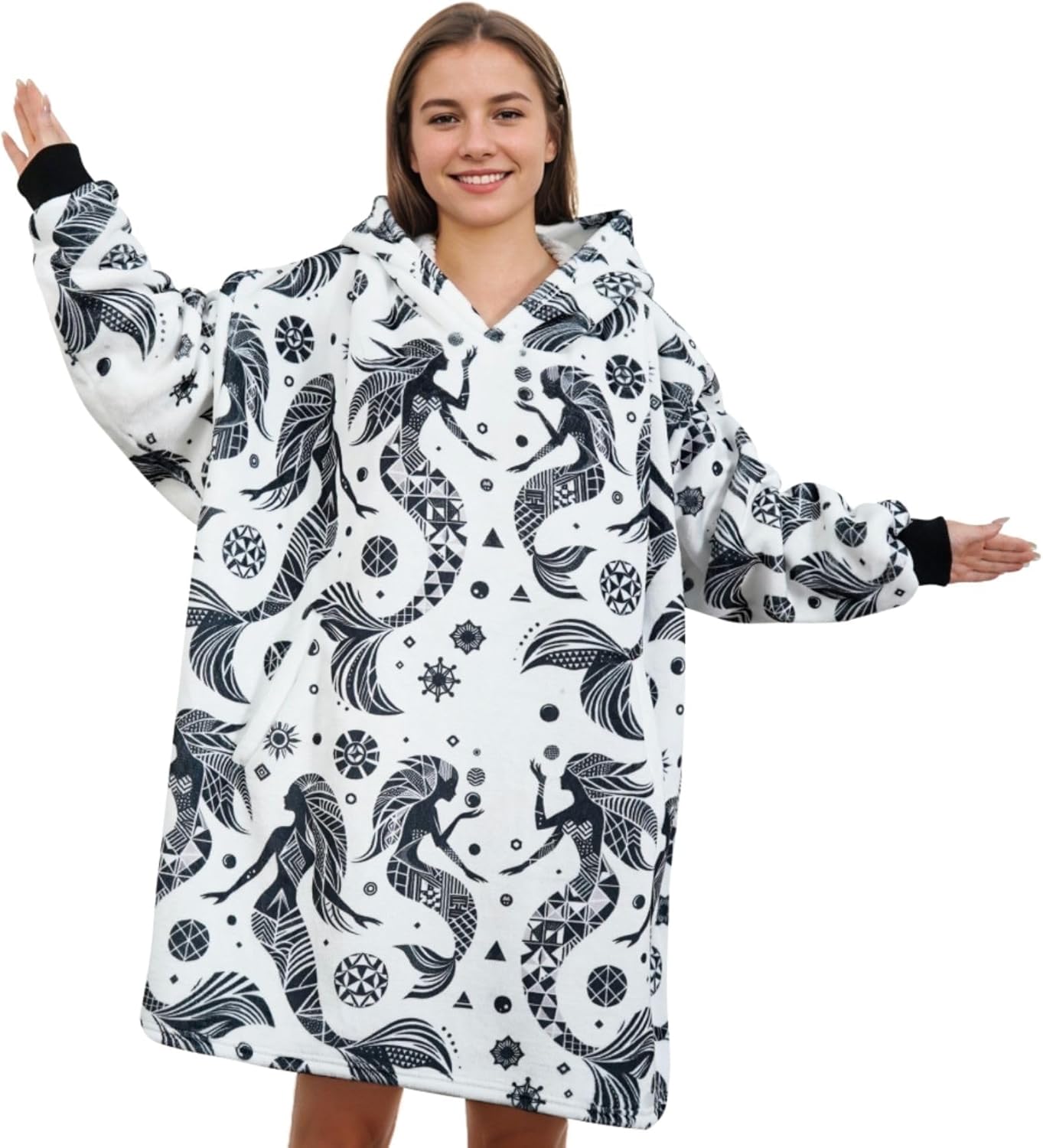 Mermaid Gifts for Women, Adults, Mermaid Blanket Hoodie for Friends, Coworkers on Birthday, Christmas, One Size