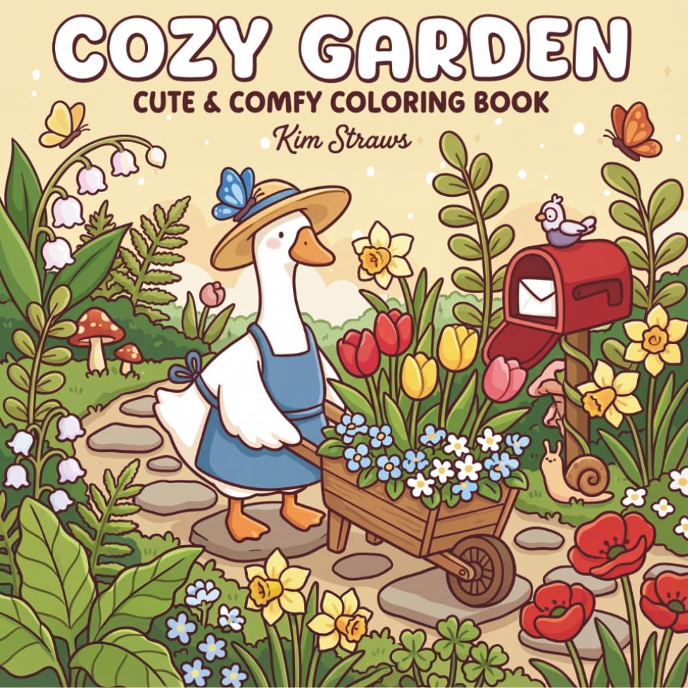 Cozy Garden Coloring Book: Adorable Nature Scenes with Bold Easy Lines for Stress Relief, Relaxation, and Simple Fun