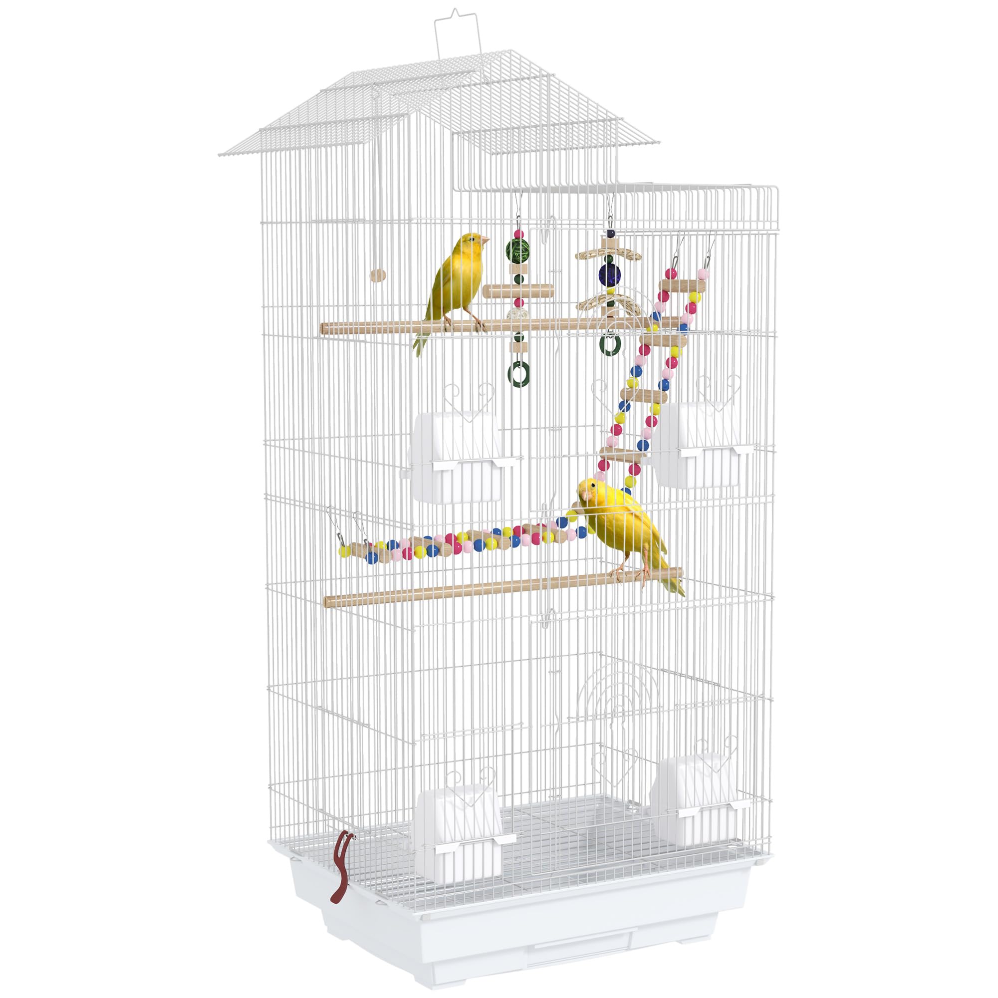 PawHut Cage à Oiseaux 46 x 36 x 100 cm 4 mangeoires 3 perchoirs pour Perruche calopsitte Conure Pinson canaris