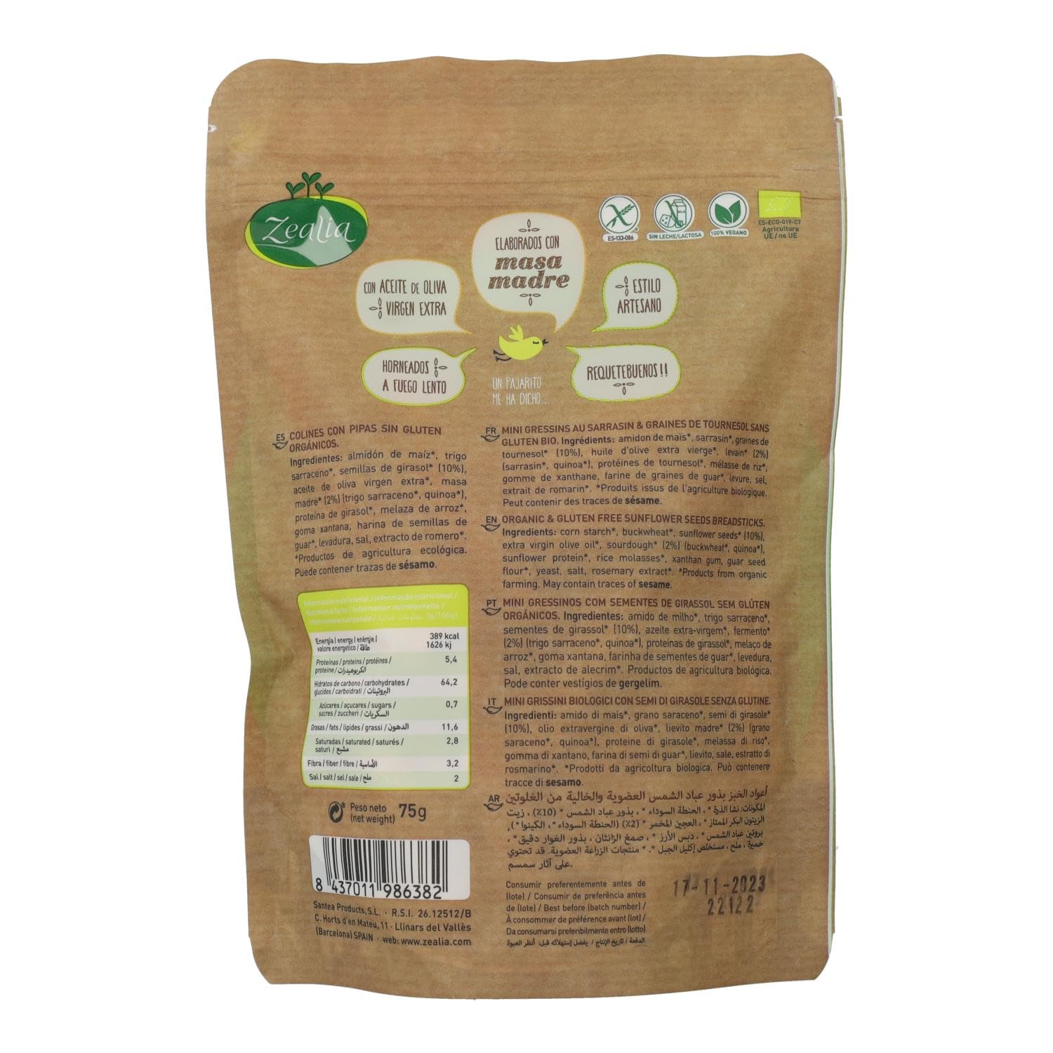 Mini grissini de pipas bio sin gluten 75 g