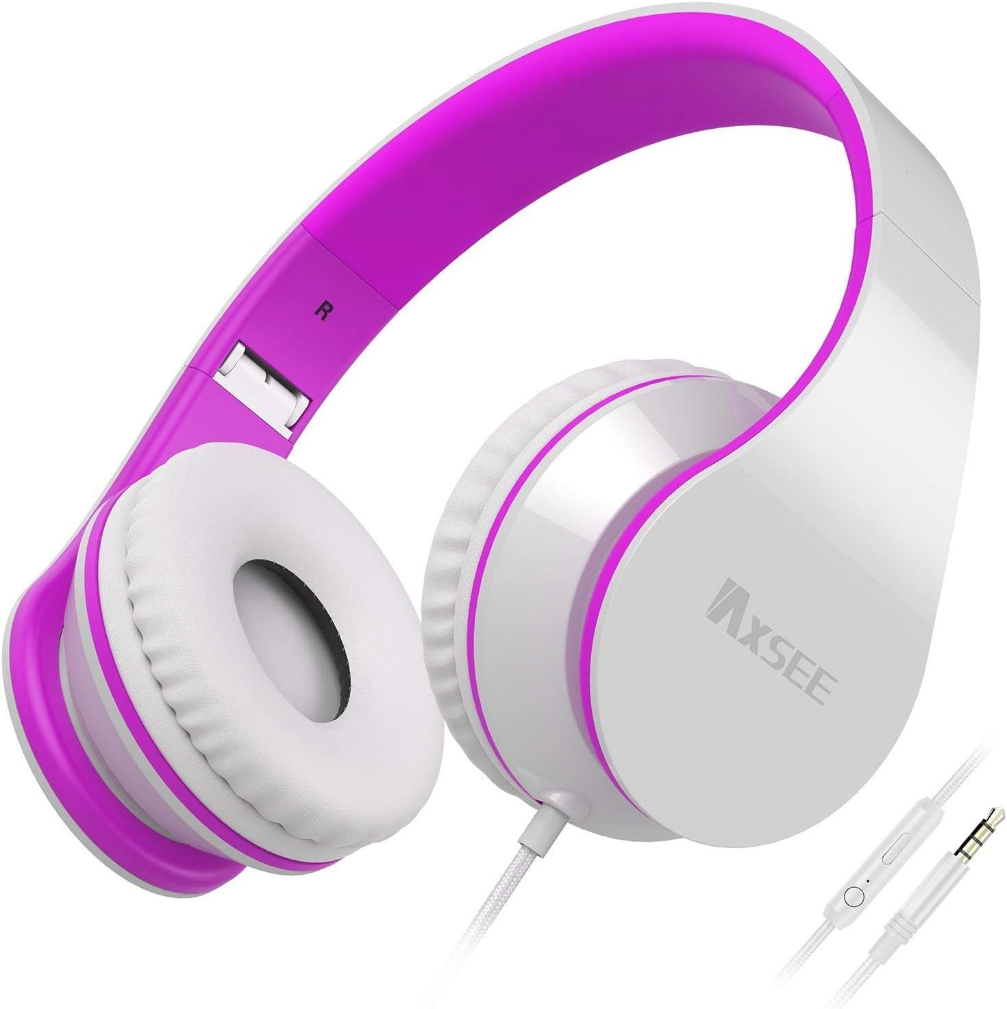 I70 Headphones with Microphone and Volume Control Portable for Girls Stereo Lightweight Adjustable Headsets for iPad iPod Android Smartphones Laptop Mp3(White Purple)