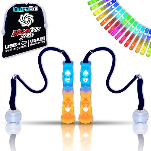 Miniatura 1 de UltraPoi Helix Poi Pro - Bolas de poi con luz giratoria favorita del mundo mango de perilla no LED Helix Poi Pro