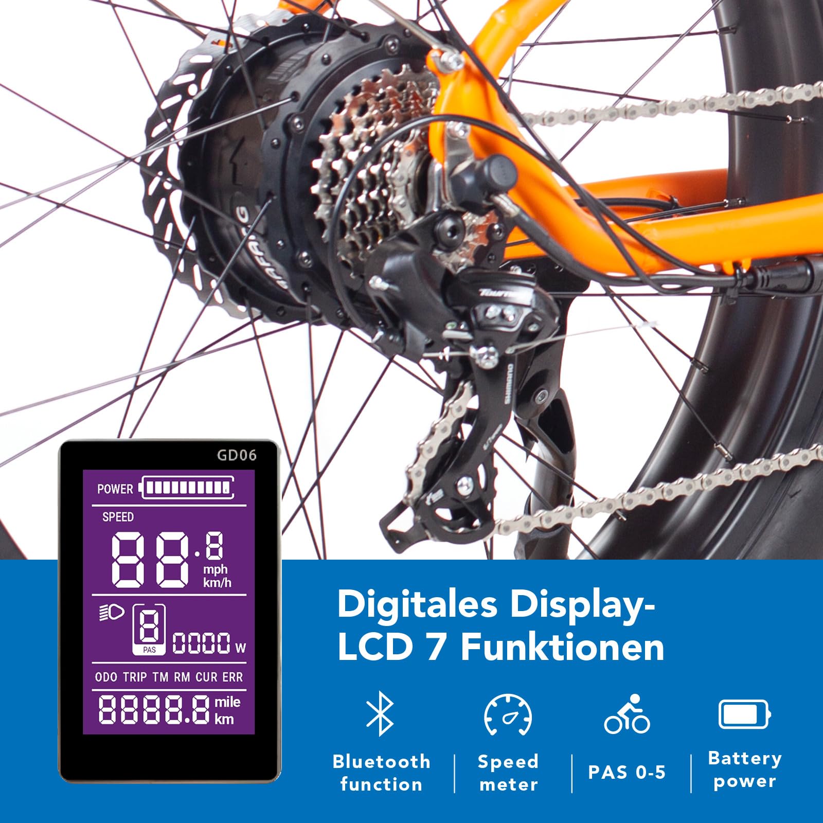HAOQI Elektrofahrrad für Erwachsene, 250W bürstenloser Motor Mountainbike mit 48V 20AH herausnehmbarem Akku,26" x 4.0 Fat Tire Ebike, Elektrofahrrad mit 7 Gängen bis zu 25 km/h
