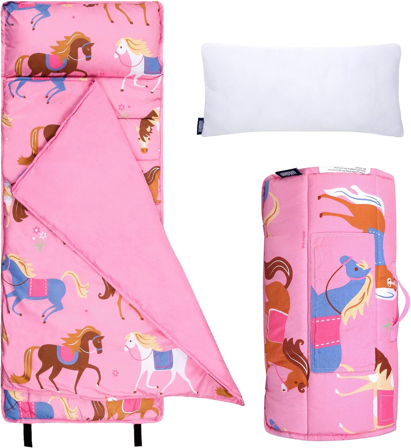 Wildkin Kids Microfiber Nap Mat – Soft Sleep Mat with Pillow, Ideal for School & Travel - Horses