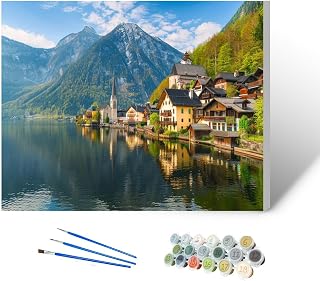 CEREJYPUZ Paint by Numbers Kit for Adults Hallstatt Village Hallstatter See Lake Austria 16x20 DIY Color by Numbers Acrylic Paint Framed Canvas Painting Kits for Beginner Students Teens
