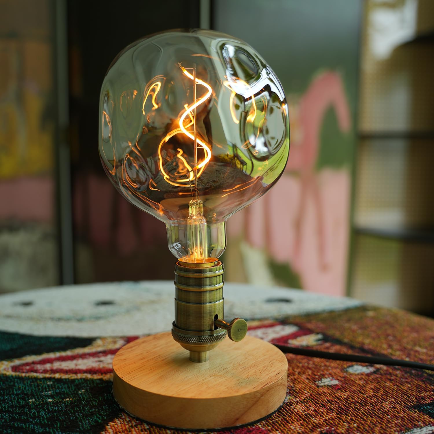 G40 LED Edison Bulb, Smoke Gray Hand-Blown Hard Glass, 4W (25W Incandescent Equivalent), 110-130V, E26, 2000K Warm Yellow Light, 200LM, Dimmable, for Indoor Decorative Lighting