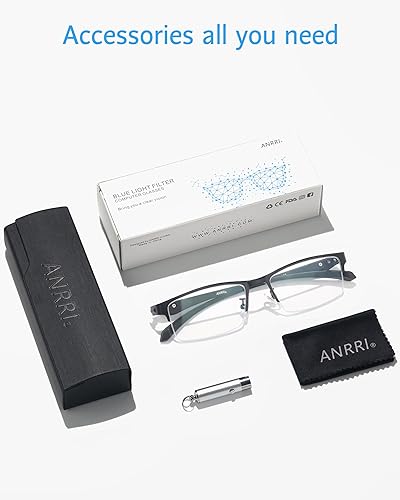 Miniatura 6 de ANRRI Gafas de luz azul para hombre, con marco de metal, rectangular, sin montura y bloqueo UV, para computadora
