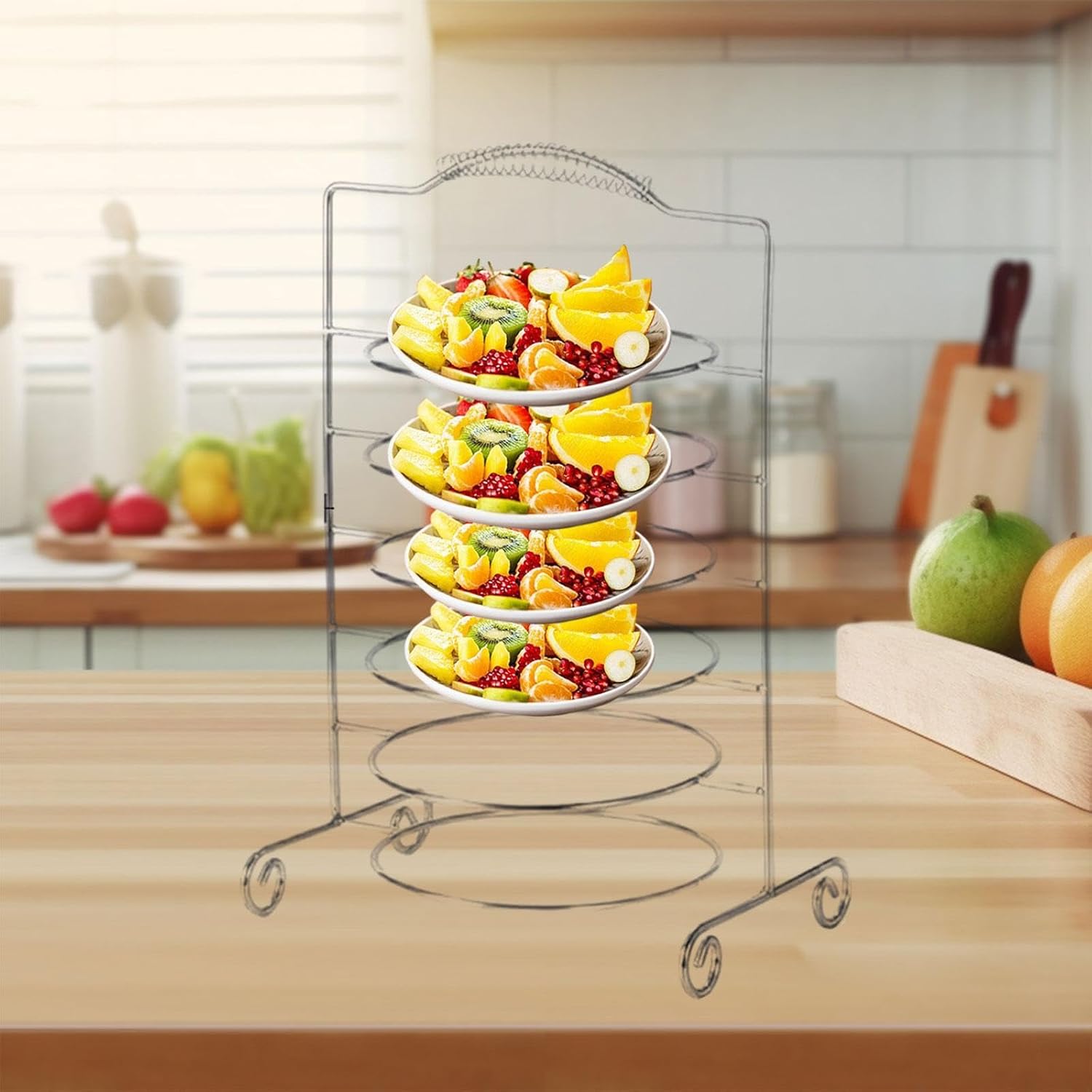 Serving Stand for Plates Organizer Simple Platter Stand Plates Storage Rack for Buffet Party Household Cabinet Catering , 6 Tier