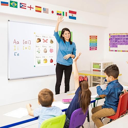 Miniatura 7 de SWANCROWN Pizarra blanca magnética de borrado en seco de 48 x 48 pulgadas, pizarra blanca grande para pared, marco de aluminio plateado, pizarra