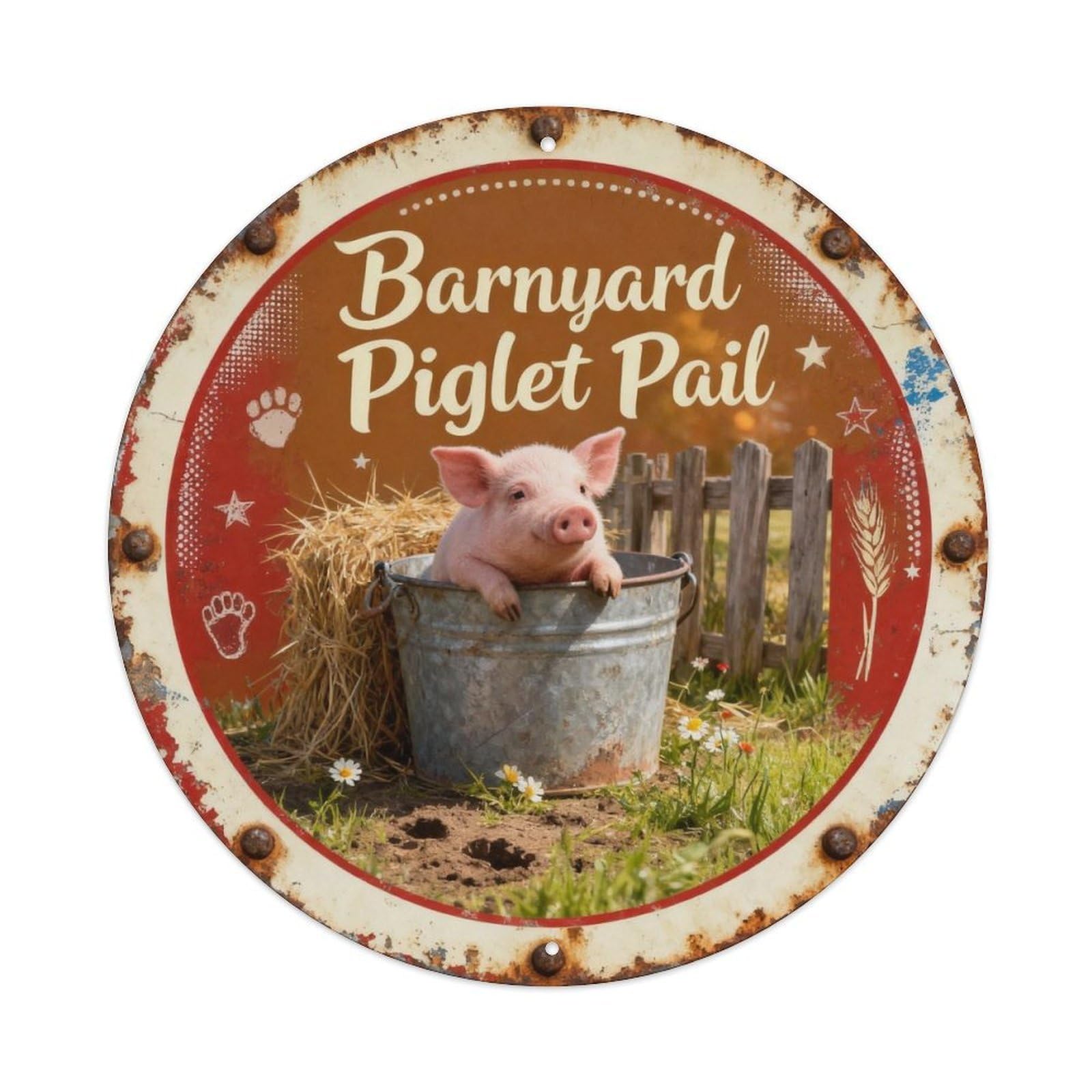 Barnyard Piglet Pail Metal Tin Sign Plaque