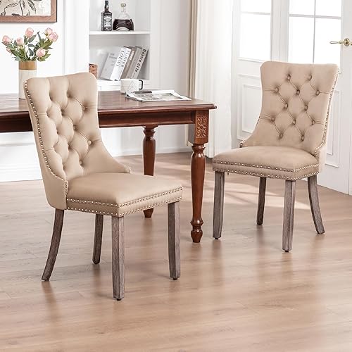 Miniatura 9 de Kiztir Juego de 2 sillas de comedor de terciopelo, sillas de comedor tapizadas con ribete de anillo y respaldo con botón, silla de comedor copetuda