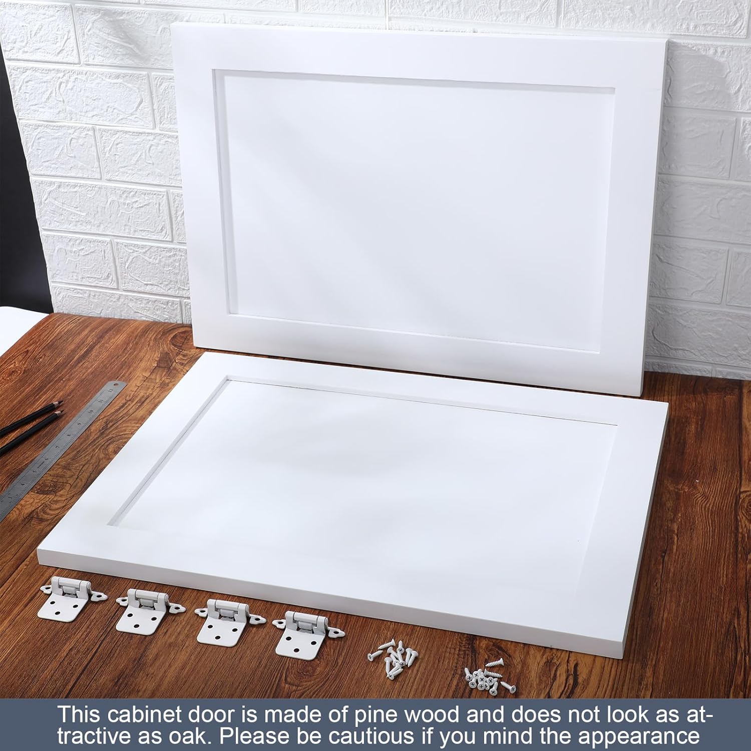 2 pcs pine kitchen cabinet door replacement with 4 pcs cabinet hinges wood shaker door front replacement for kitchen, bathroom, vanity(white,16.25" w x 22.5" h) 16.25" w x 22.5" h white