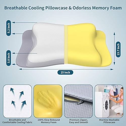 Miniatura 4 de Almohada ergonómica de espuma viscoelástica para el cuello con funda de enfriamiento, soporte ortopédico ajustable para personas que duermen de