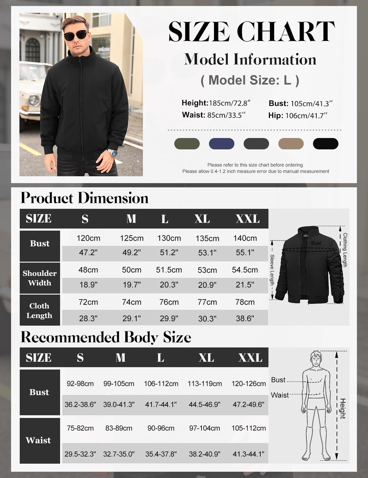 Xnova Giubbotto Invernale Uomo Leggero Giacca Bomber Uomo Militare Impermeabile Caldo Giubbino in Pile Antivento Casual Jacket Giubbotto da Lavoro con Zip e Tasche