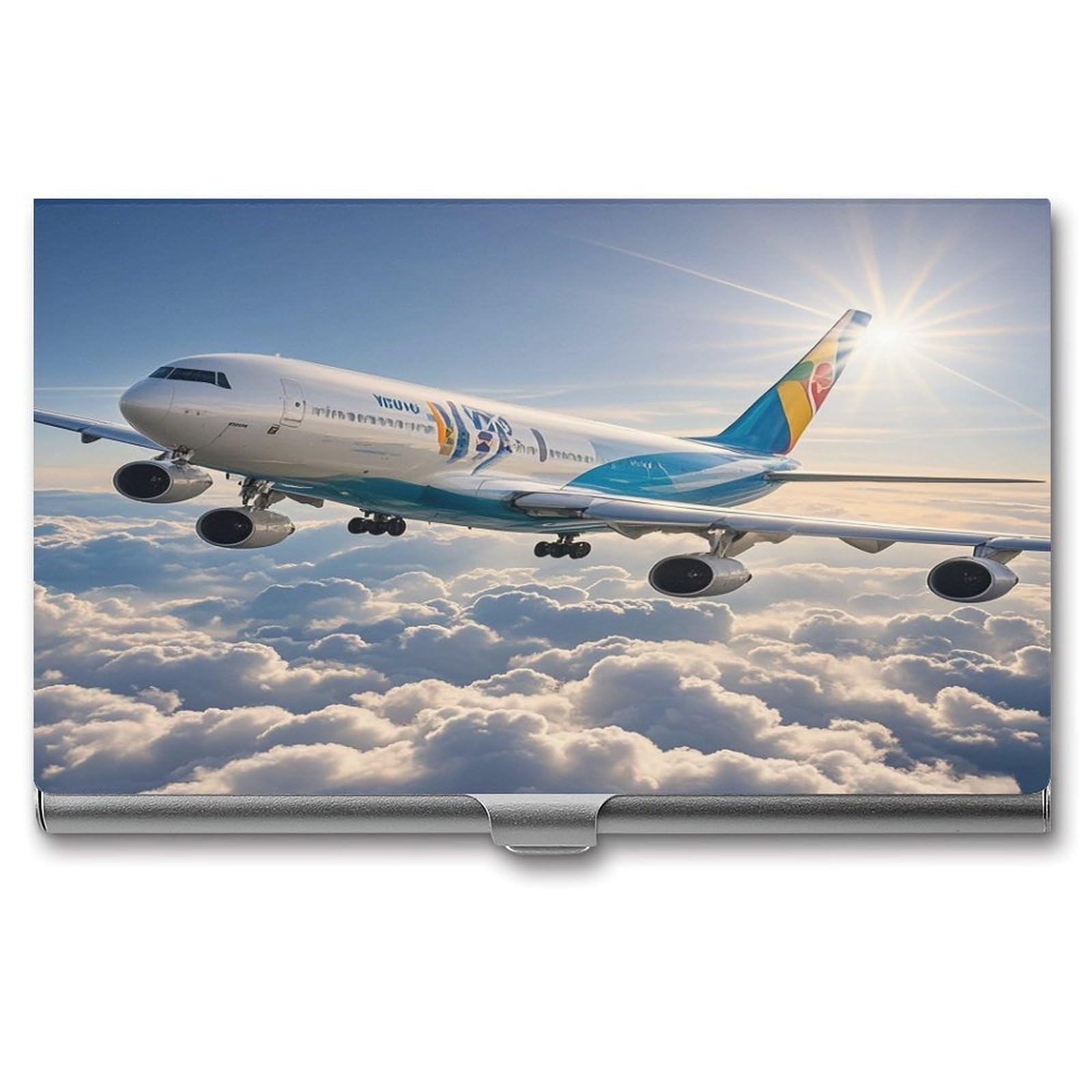 FekiLoot Airplane Business Card Holder for Men Women Metal Slim Organizer Business Card Carrier Wallet Name Cards Holder Retro Slim Pocket Purse Small Portable Card Case