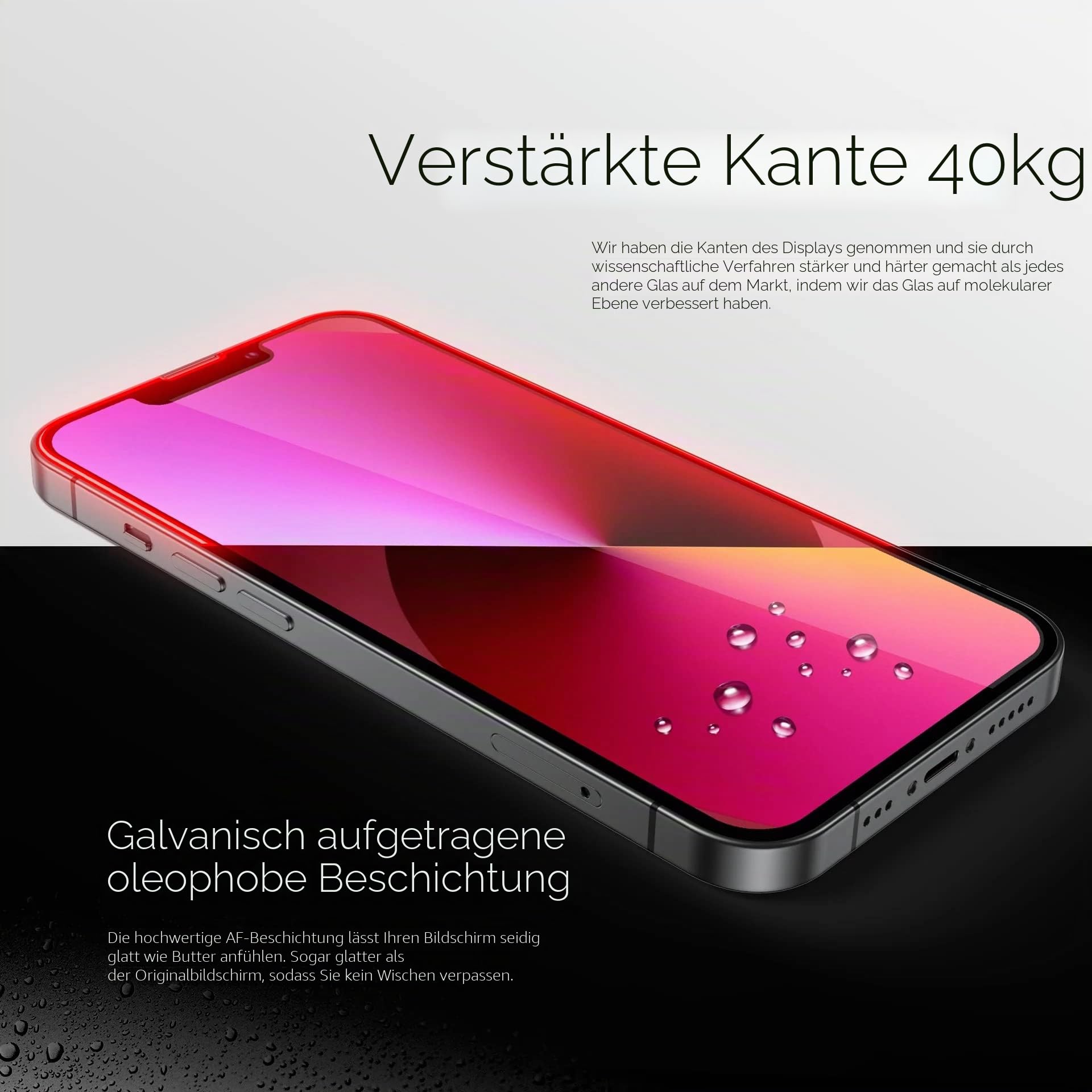 FLOLAB NanoArmour ONETIME Hülle freundlich iPhone 14/13/13 Pro Displayschutzfolie das Beste iPhone gehärtetes Glas – langlebig, glatt wie Butter, garantiert staubfrei