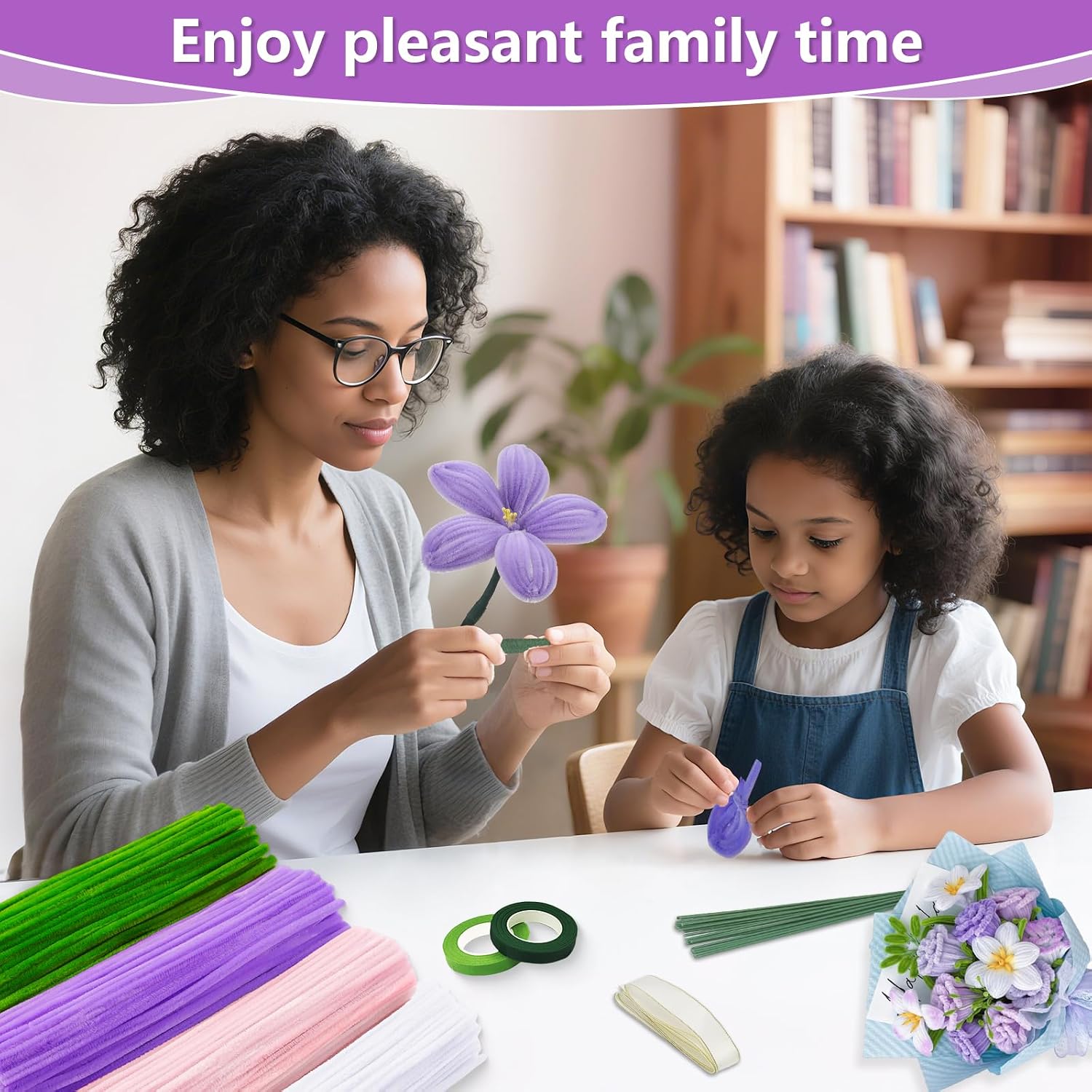 400 Pcs Pipe Cleaners Craft for Flowers, 4 Colored Pipe Cleaner Flower Kit image 5