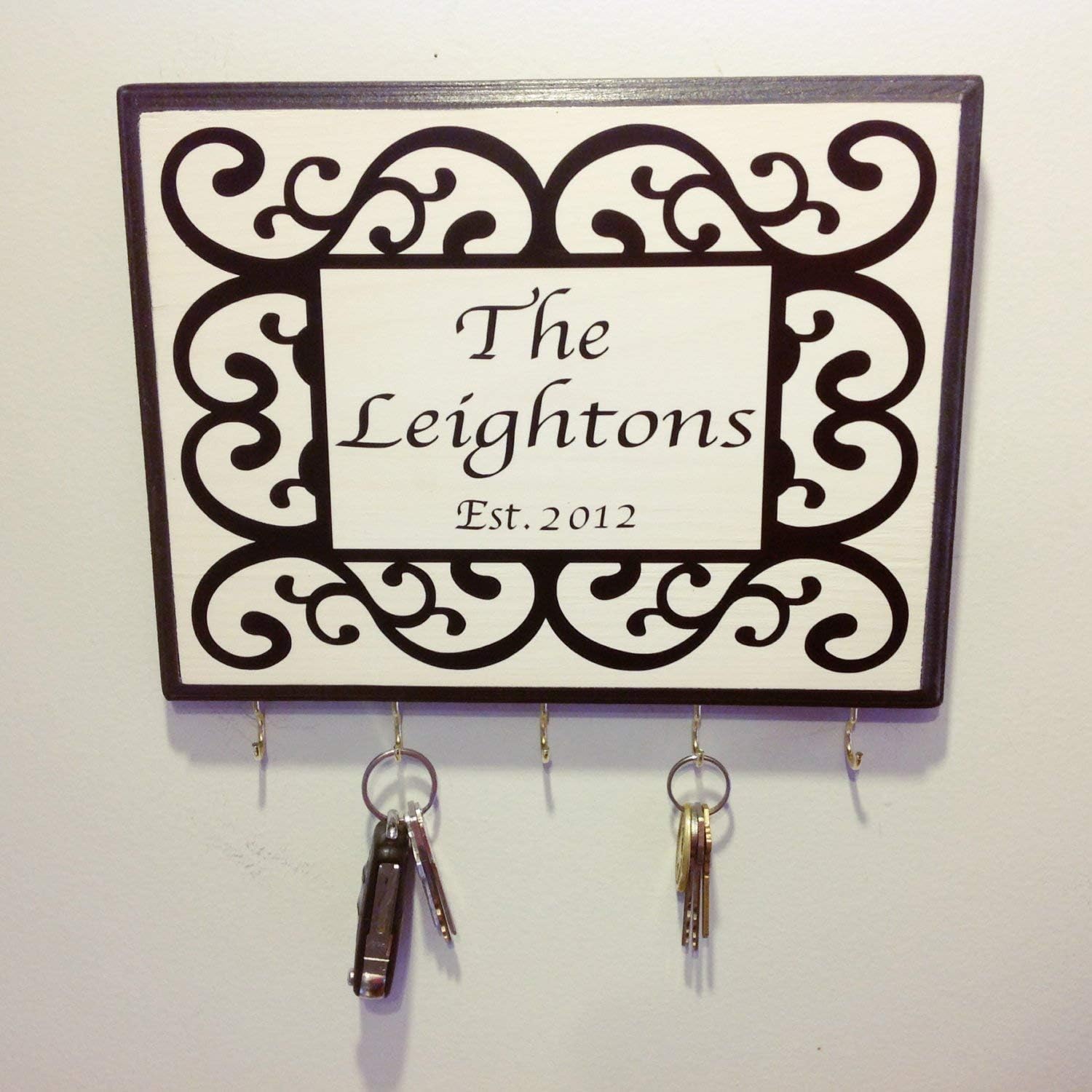 Decorative Scroll Design Personalized Last Name Sign with Established Year. Personalized Wedding Gift, Engagement Gift - Anniversary Gift