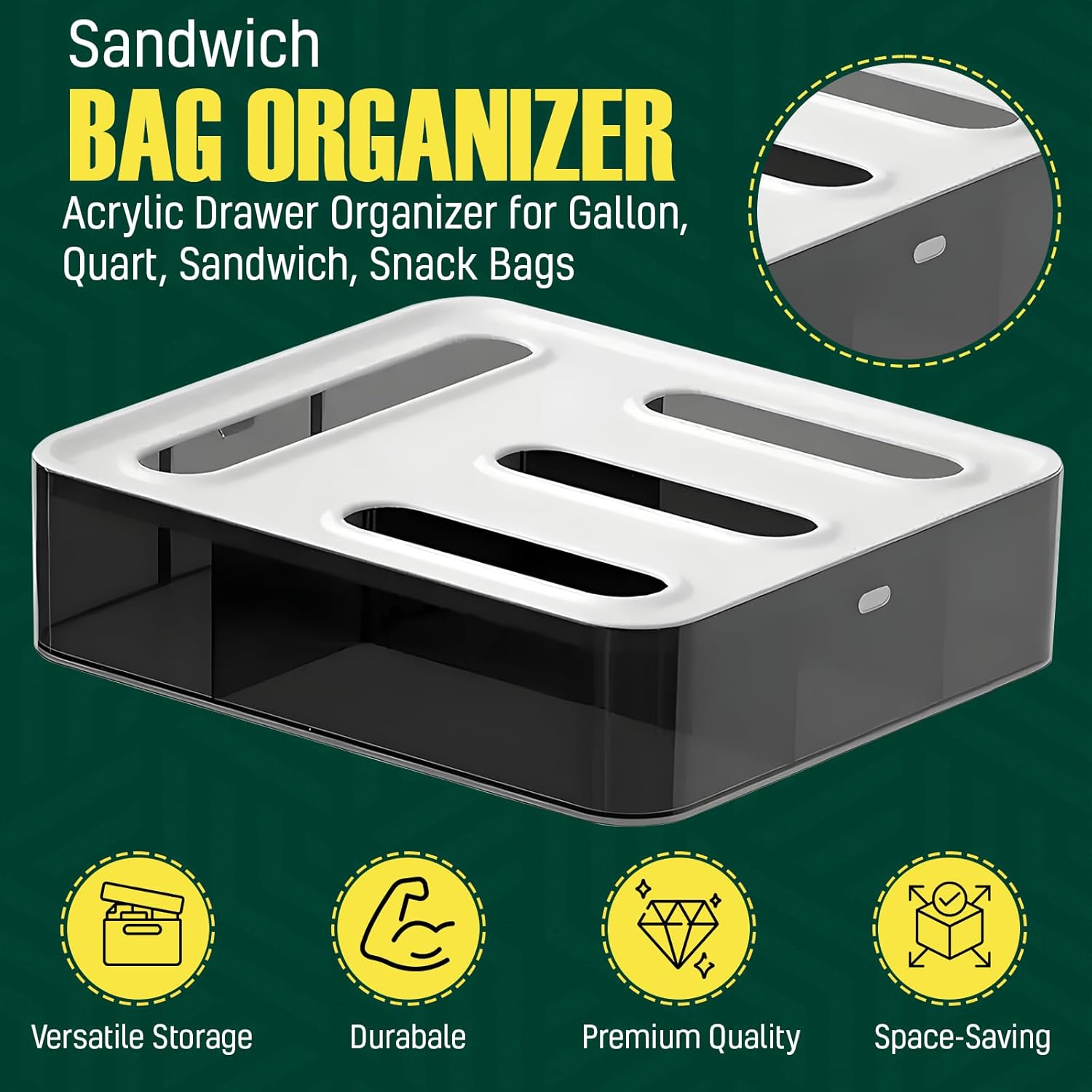 HIMUS Food Storage Bag Organizer - 4 in 1 Plastic Baggie Organizer for Drawer | Compatible with Sandwich, Snack, Gallon, Quart & Slider | Plastic Bag Organizers Kitchen Storage| Wall & Drawer Mount - Image 3