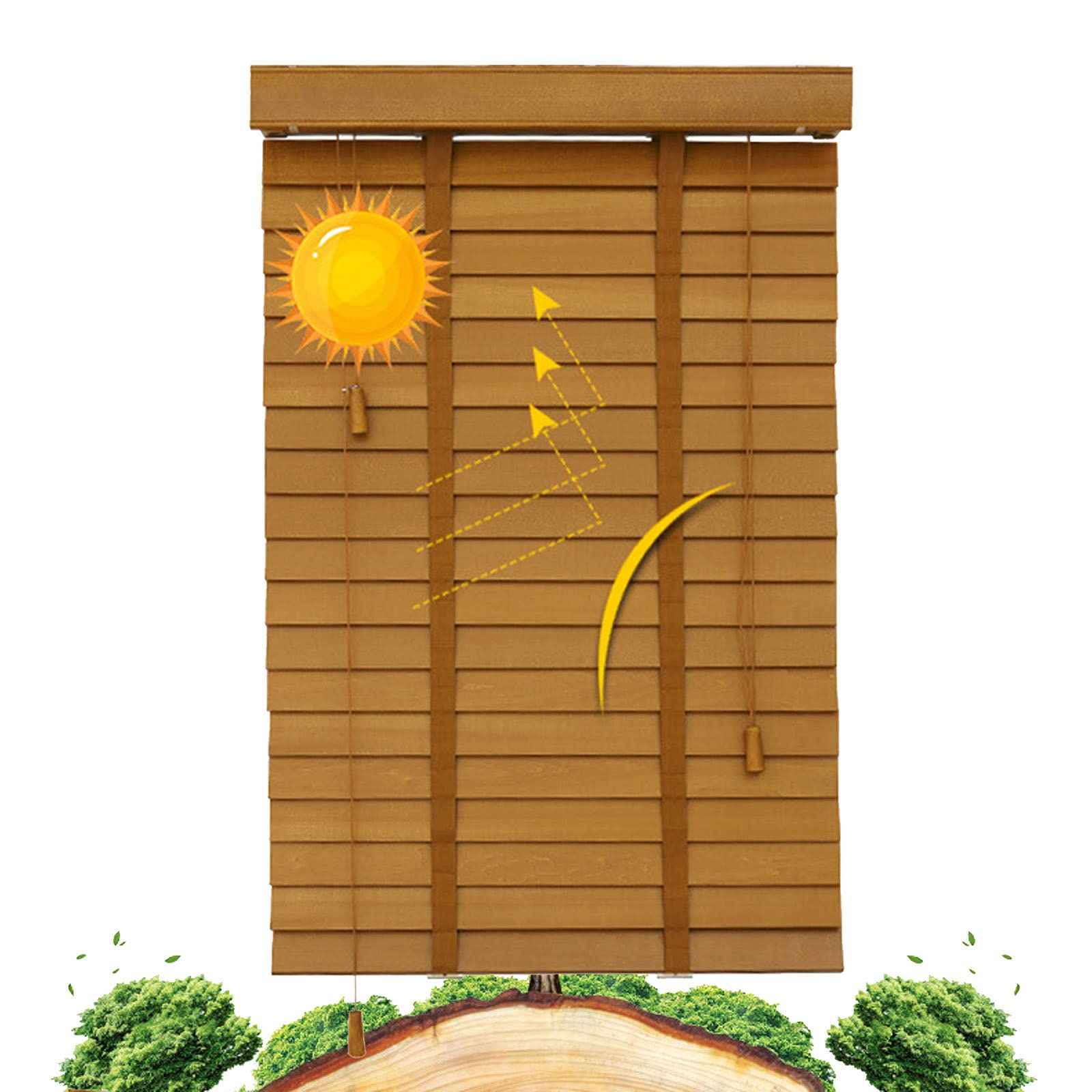 Persianas venecianas de madera horizontales para control de luz y sol