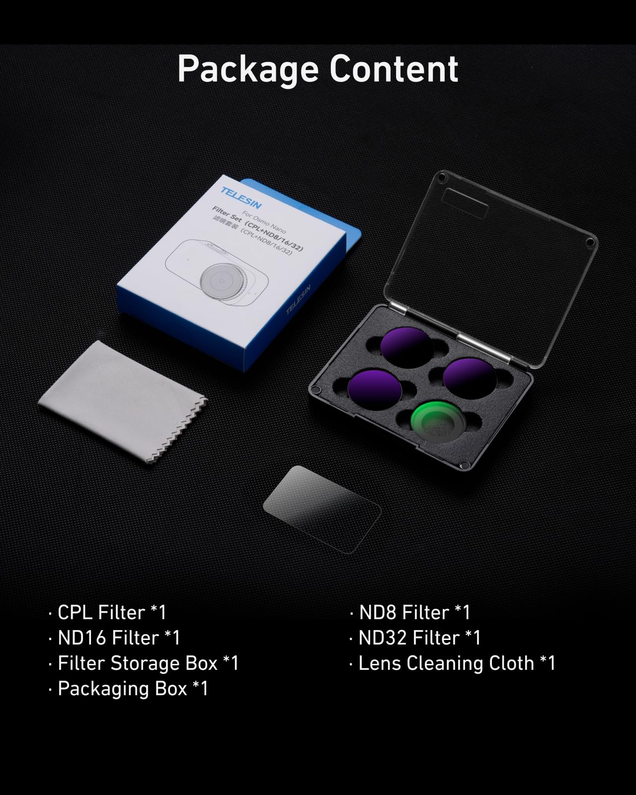 TELESIN Kit Filtri CPL ND per DJI Osmo Nano Filtri CPL ND8 ND16 ND32 + Proteggi Schermo Vetro Temperato Filtri Densità Neutra e Polarizzatori Vetro Ottico HD Accessori per Action Cam Vlog Viaggio