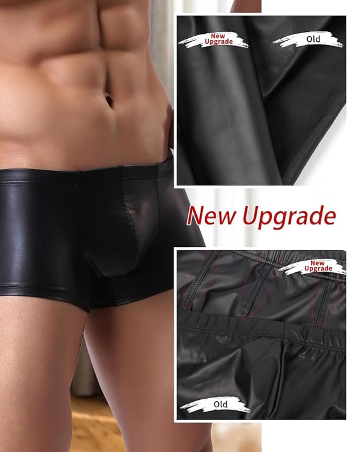 ohmydear Men's Boxer Briefs Glossy Shorts Faux Leather Sexy Underwear for Man Elastic Low Rise Boxer Underpants - Image 4