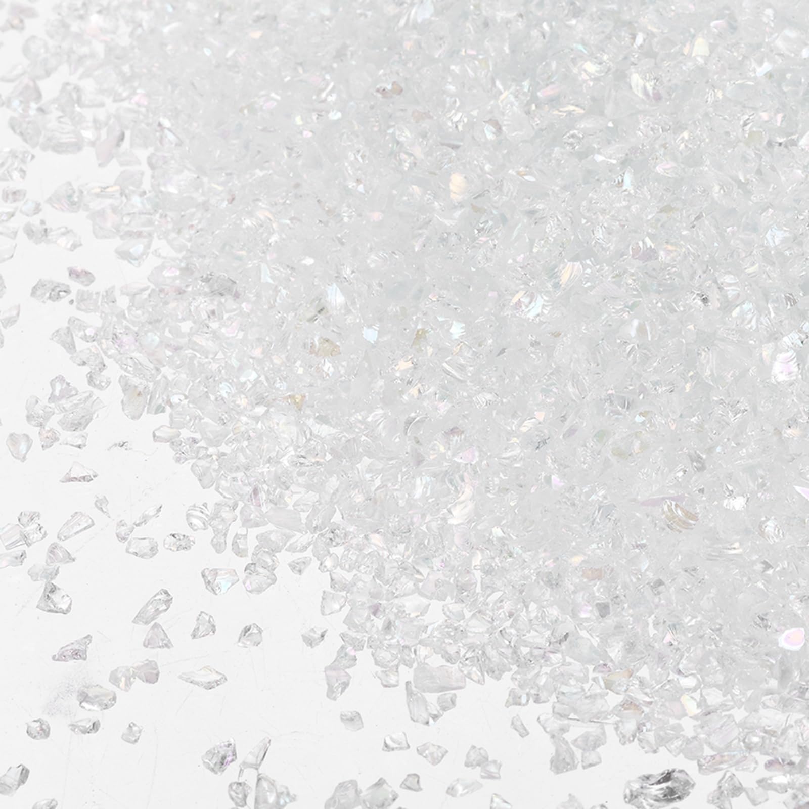 sourcing map Crushed Glass for Resin Art, 150g Medium Irregular Metallic Chunky Chips Small Broken Crushed Glass Glitter Pieces for Crafts DIY Vase Filler Jewelry Making Decor, White