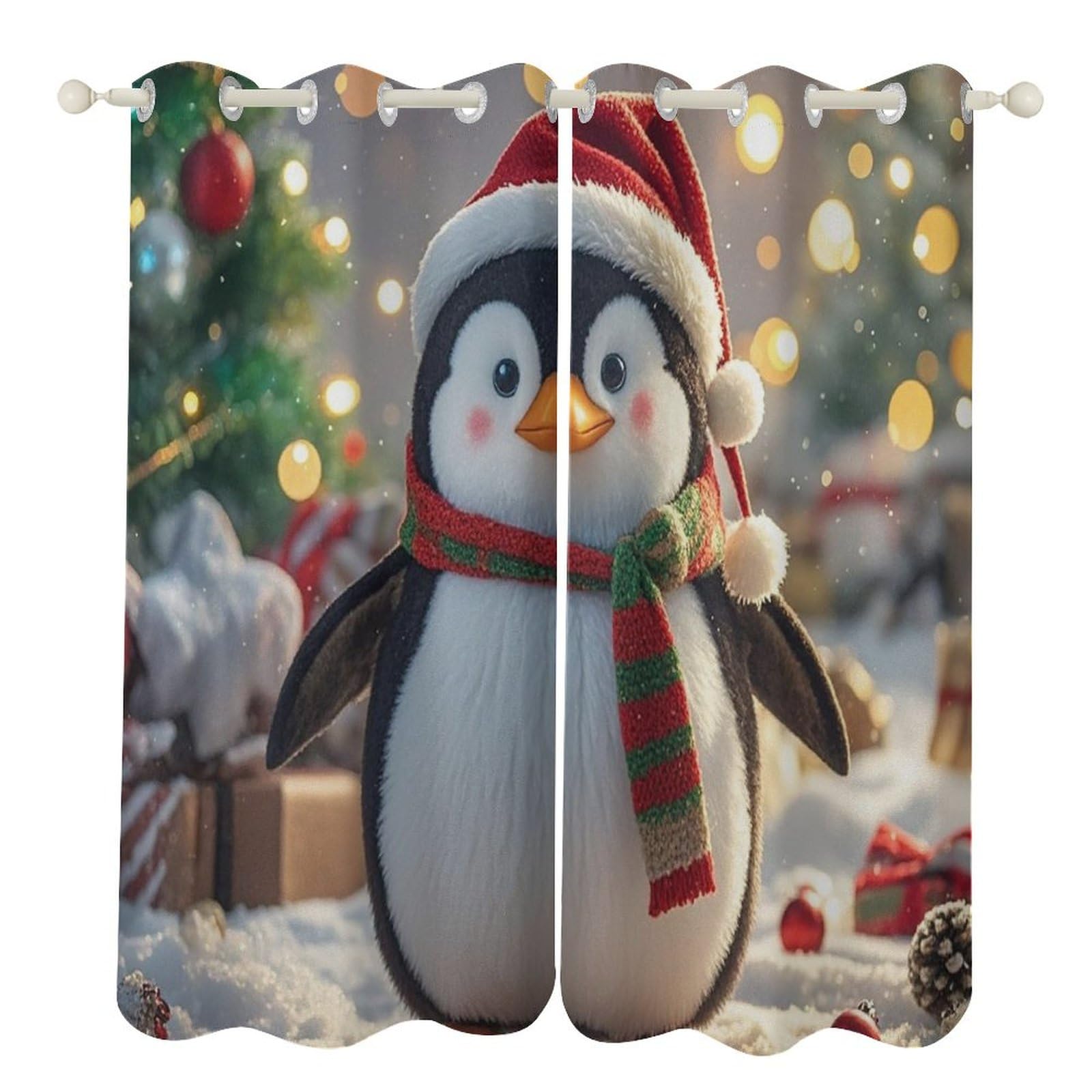 Rideaux occultants isolants thermiques de Noël au motif pingouin