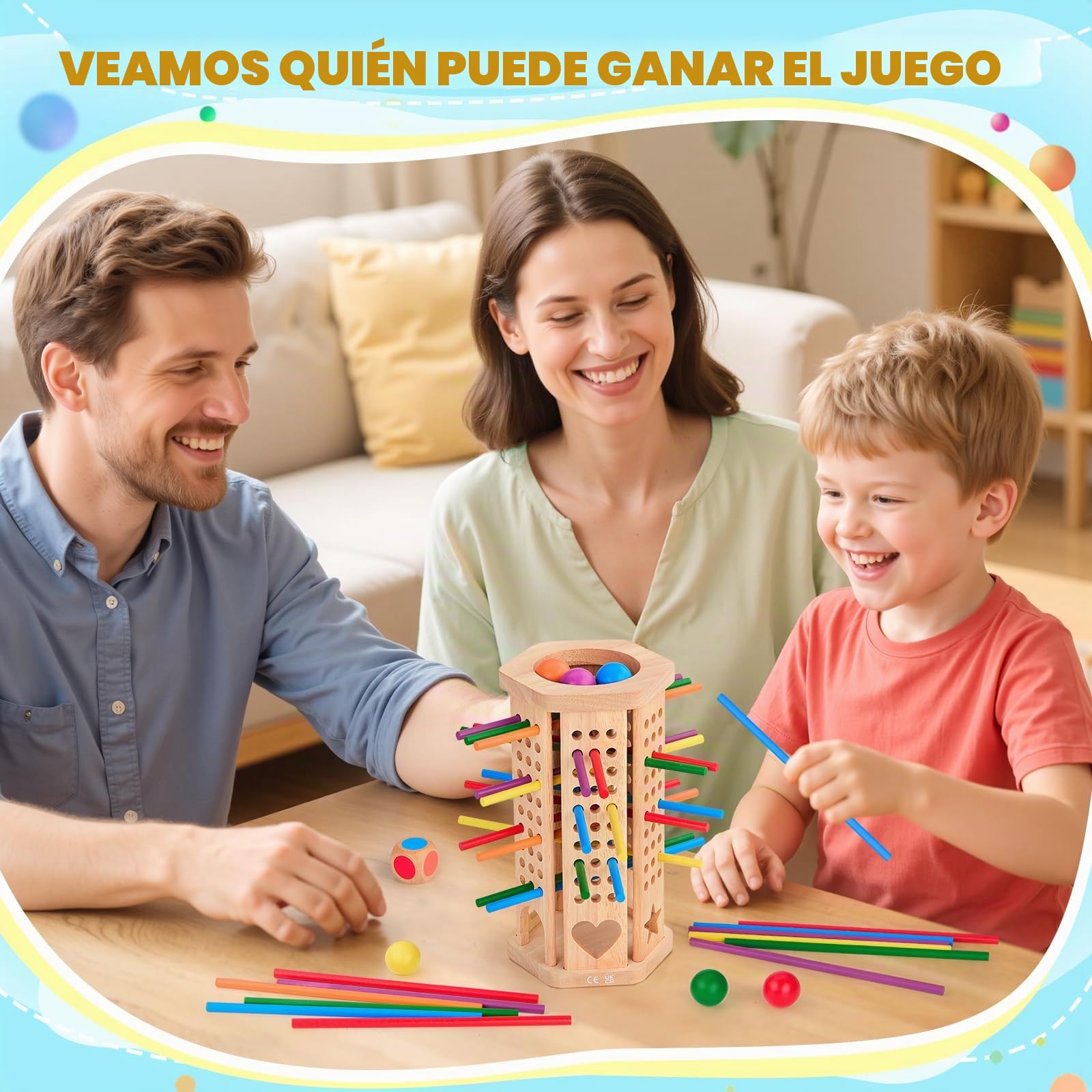 Juego Montessori, Juegos de Mesa 3, 4, 5, 6 años, Juegos Educativos Matematicas con 42 Palitos de Colores y un Dado, Juguete Familiar para Viajar al Aire Libre con Niños