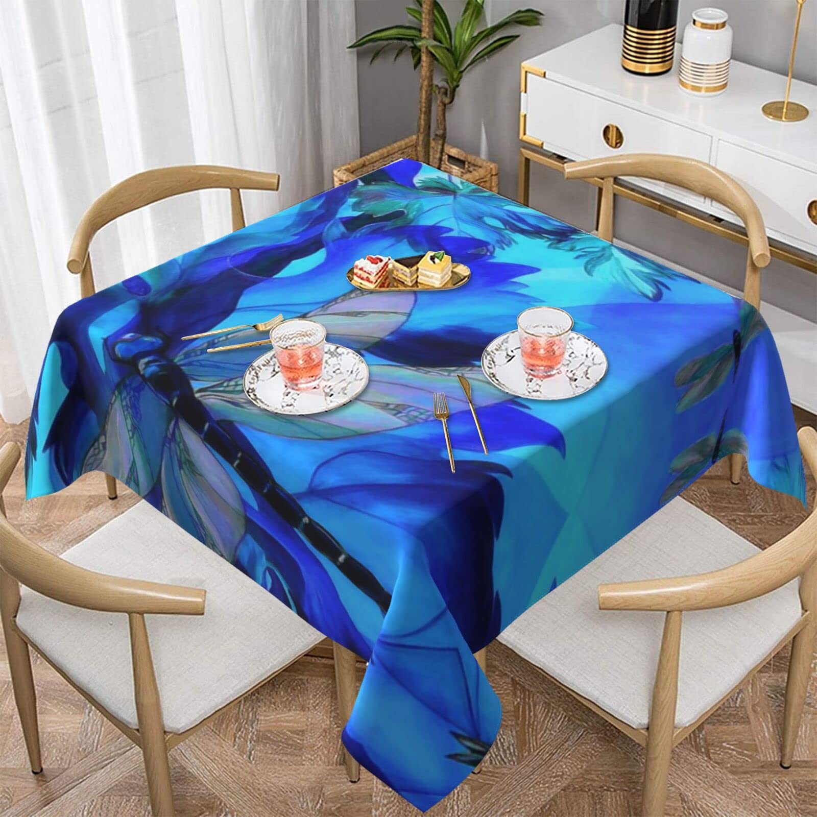 Nappe carrée art blue libellule pour table de salle à manger et cuisine